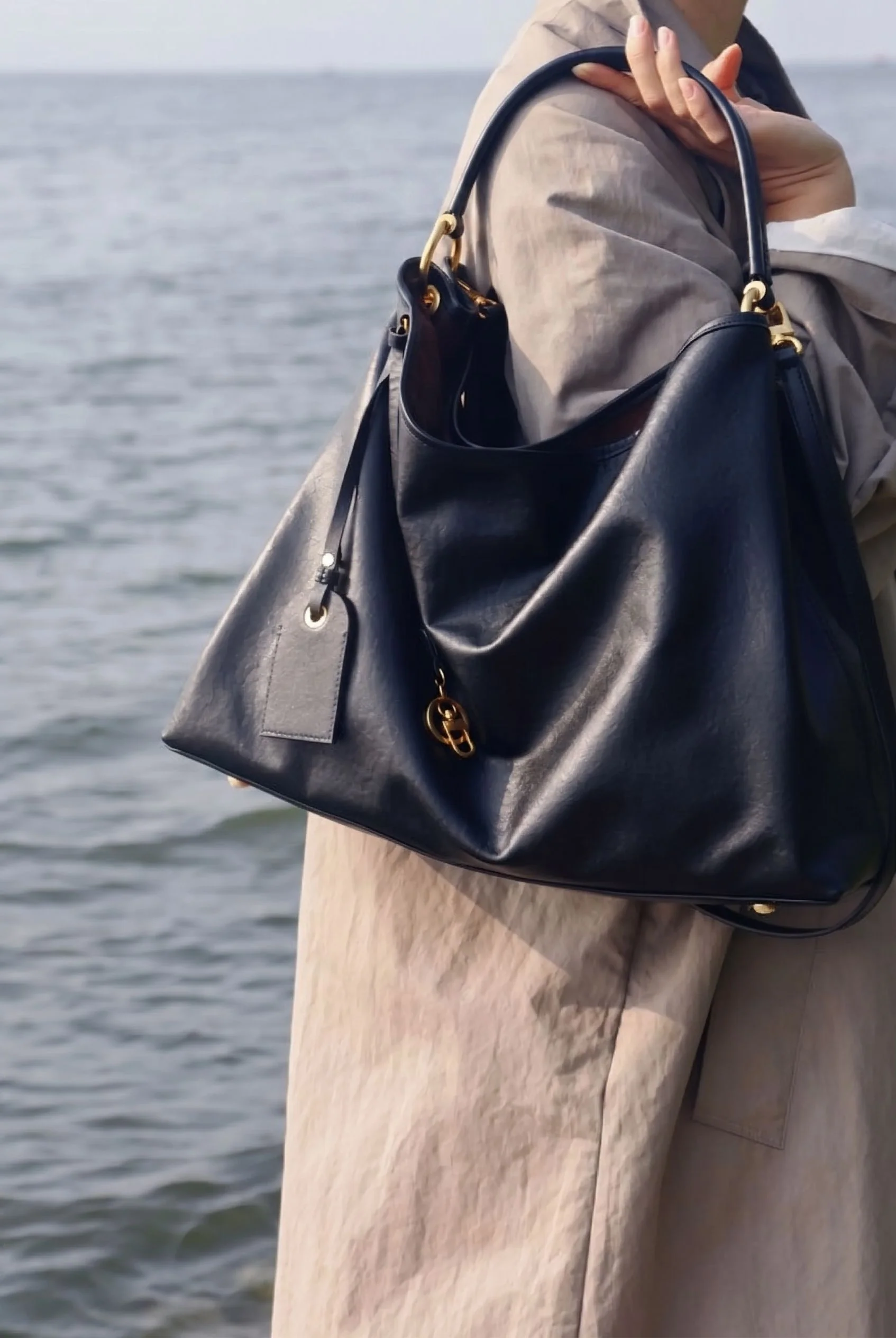 Top Grain Leather Slouch Hobo Bag