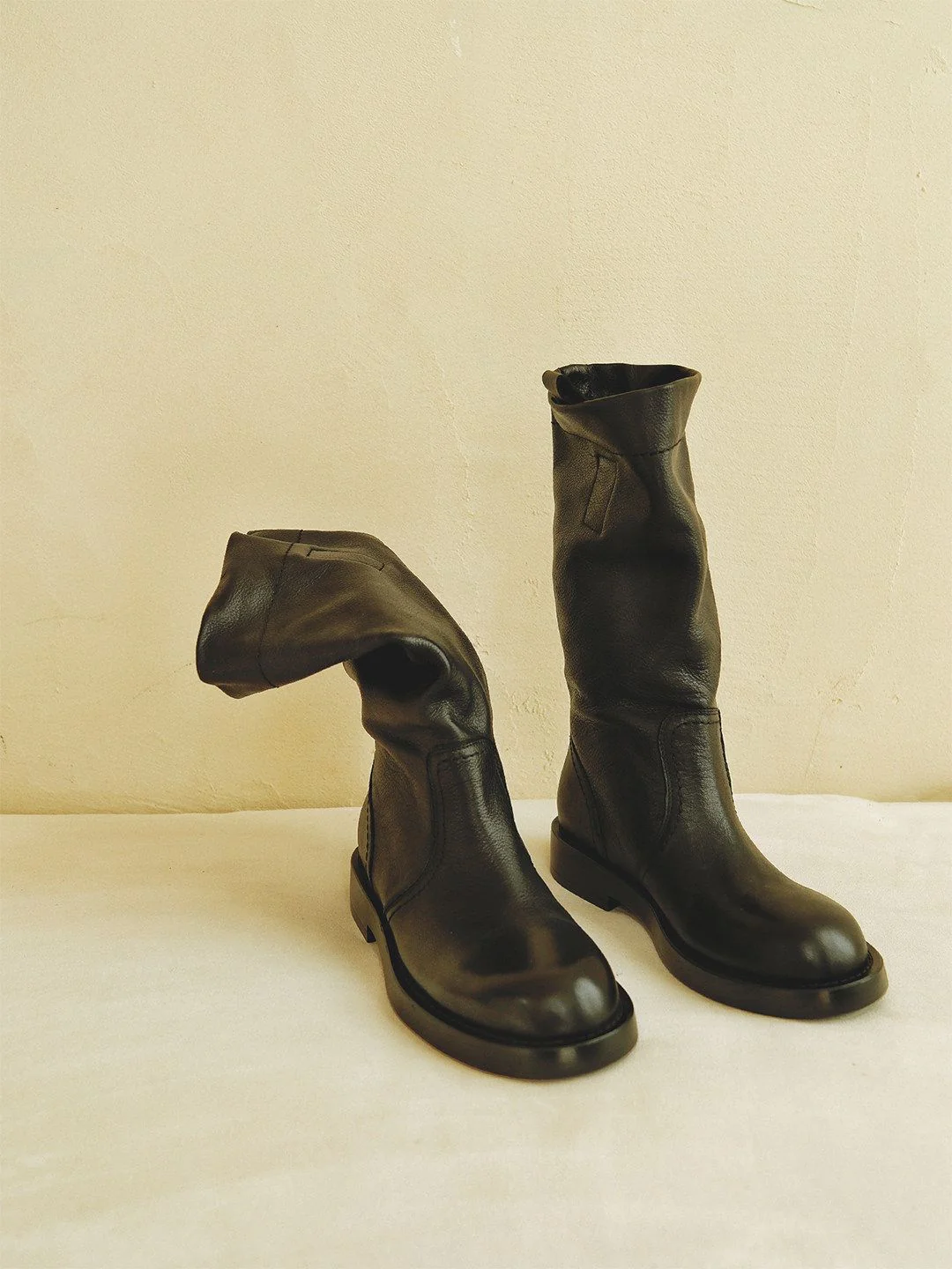 Top-Grain Leather Slouch Mid-Calf Boots - Image 4