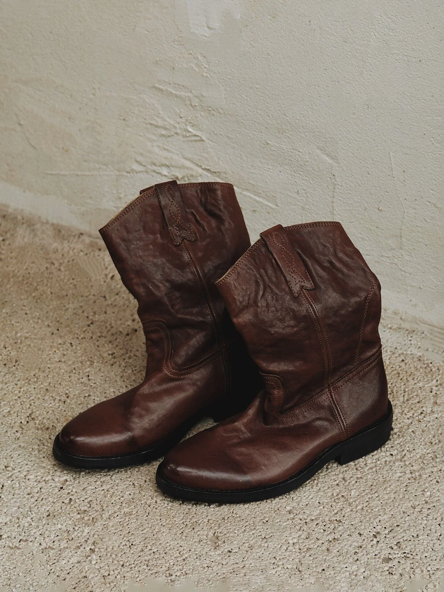 Top Grain Leather Slouch Western Boots