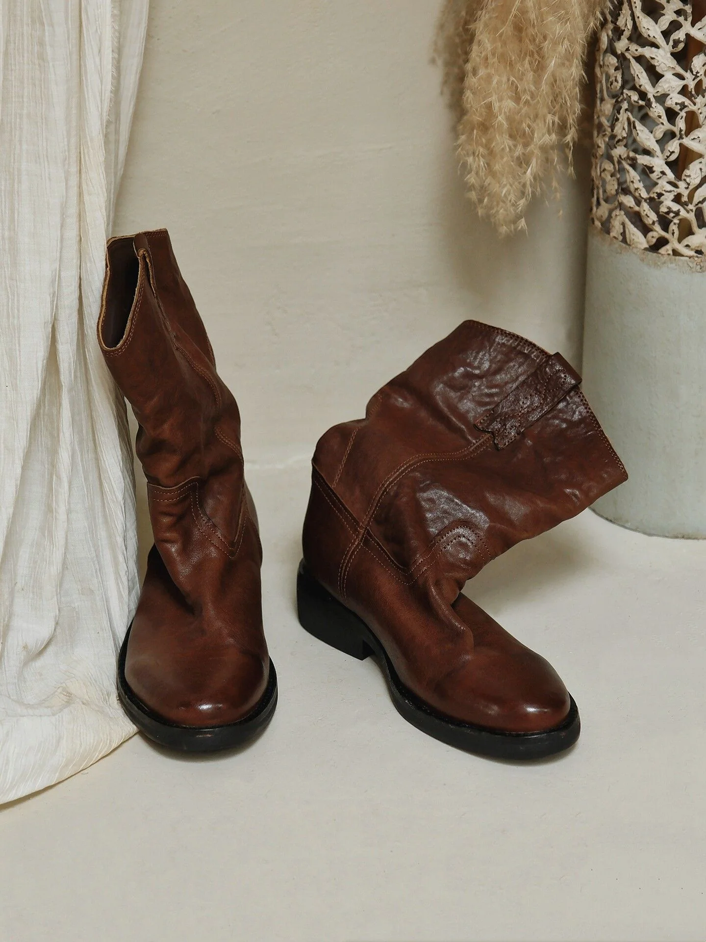 Top Grain Leather Slouch Western Boots - Image 7