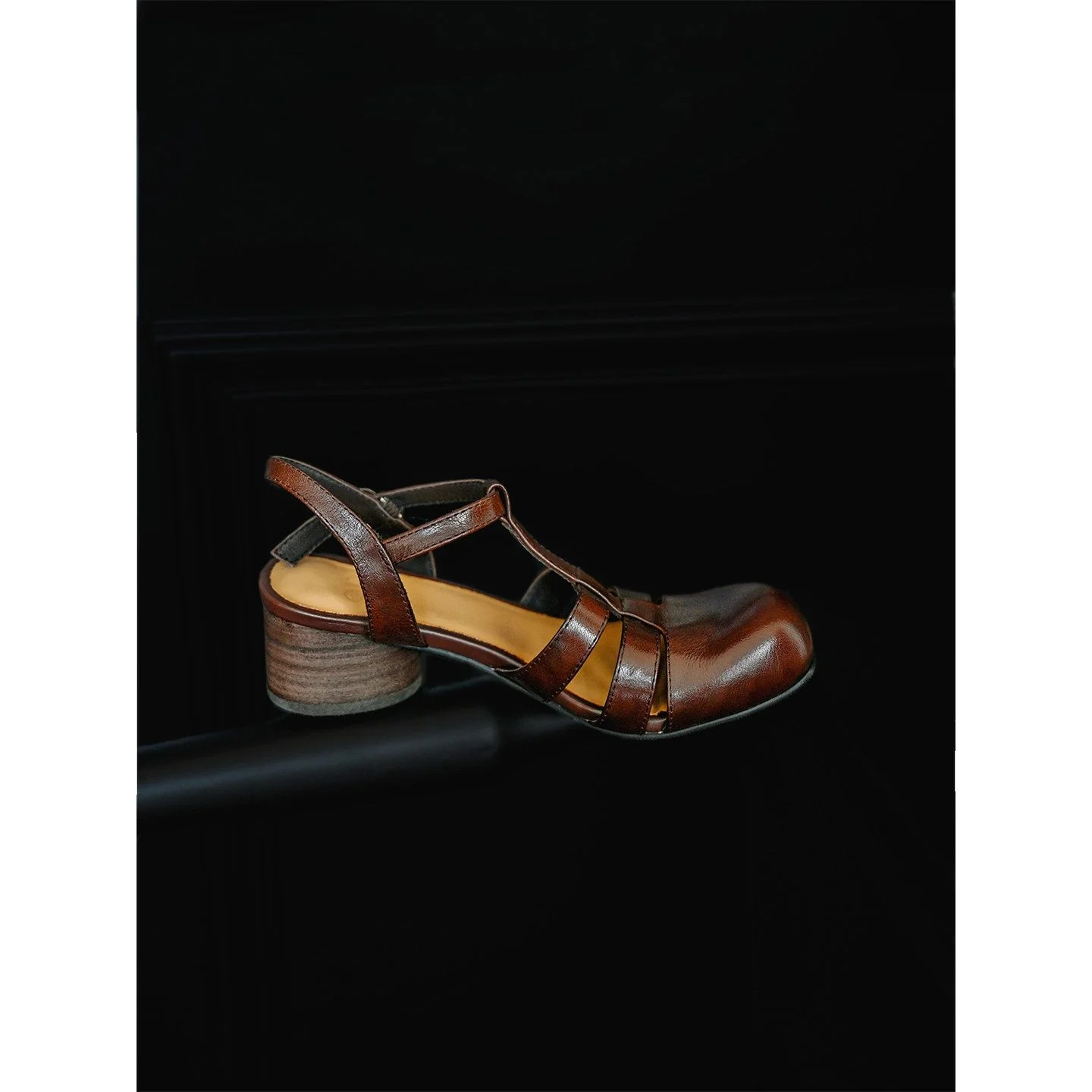 Top-Grain Leather T-Strap Block Heels - Image 3