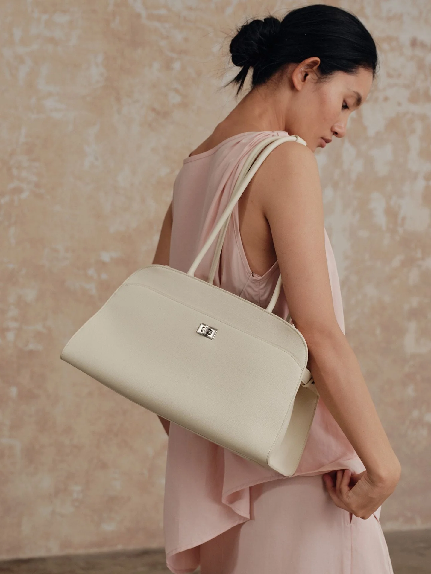 Top-Grain Leather Turn-Lock Top-Handle Bag