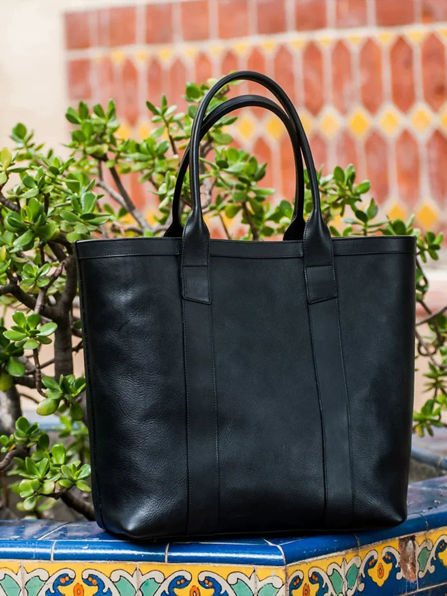Top-Grain Leather Vertical Panel Tote - Image 5