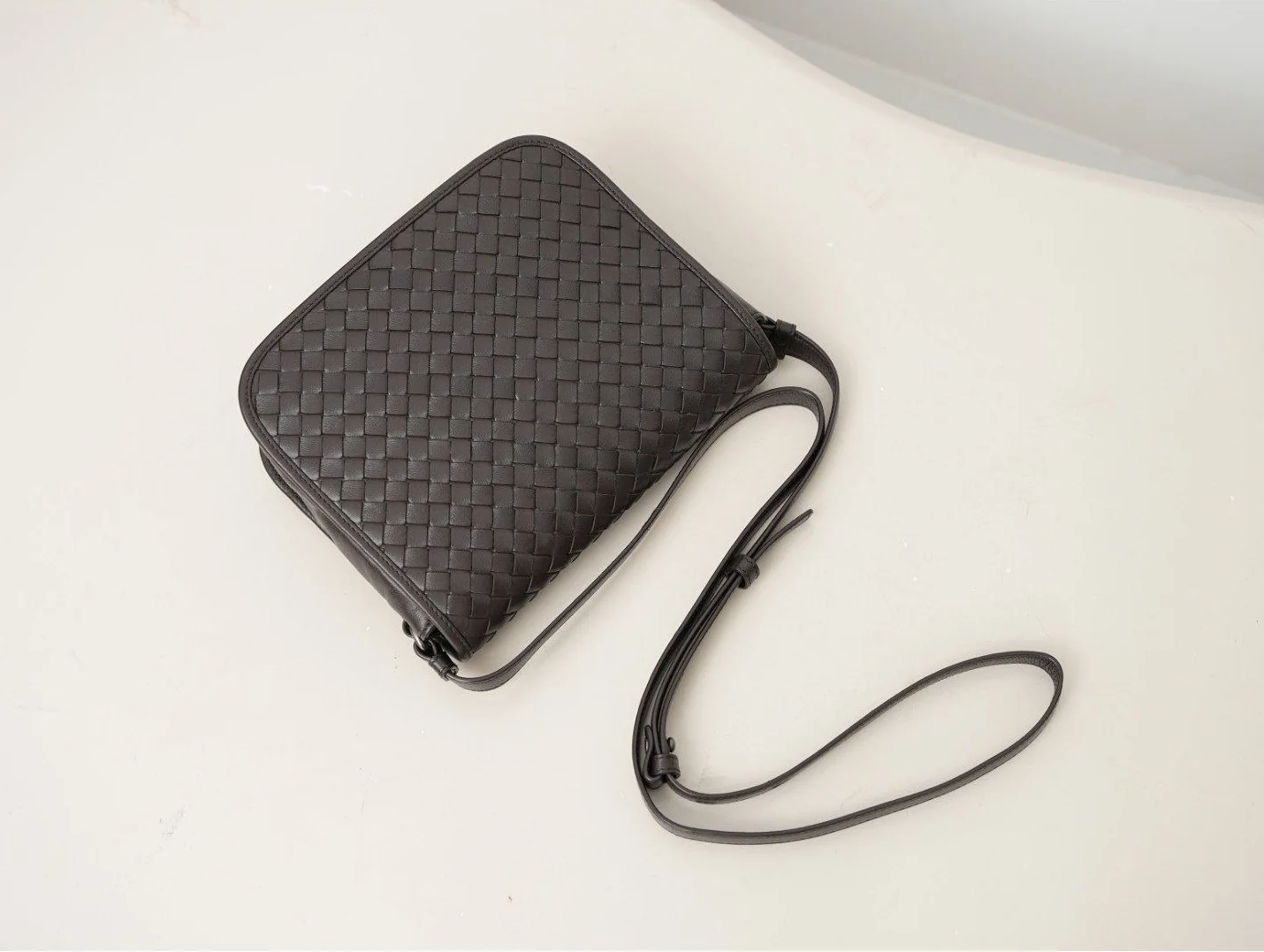 Top Grain Leather Woven Crossbody Bag - Image 5