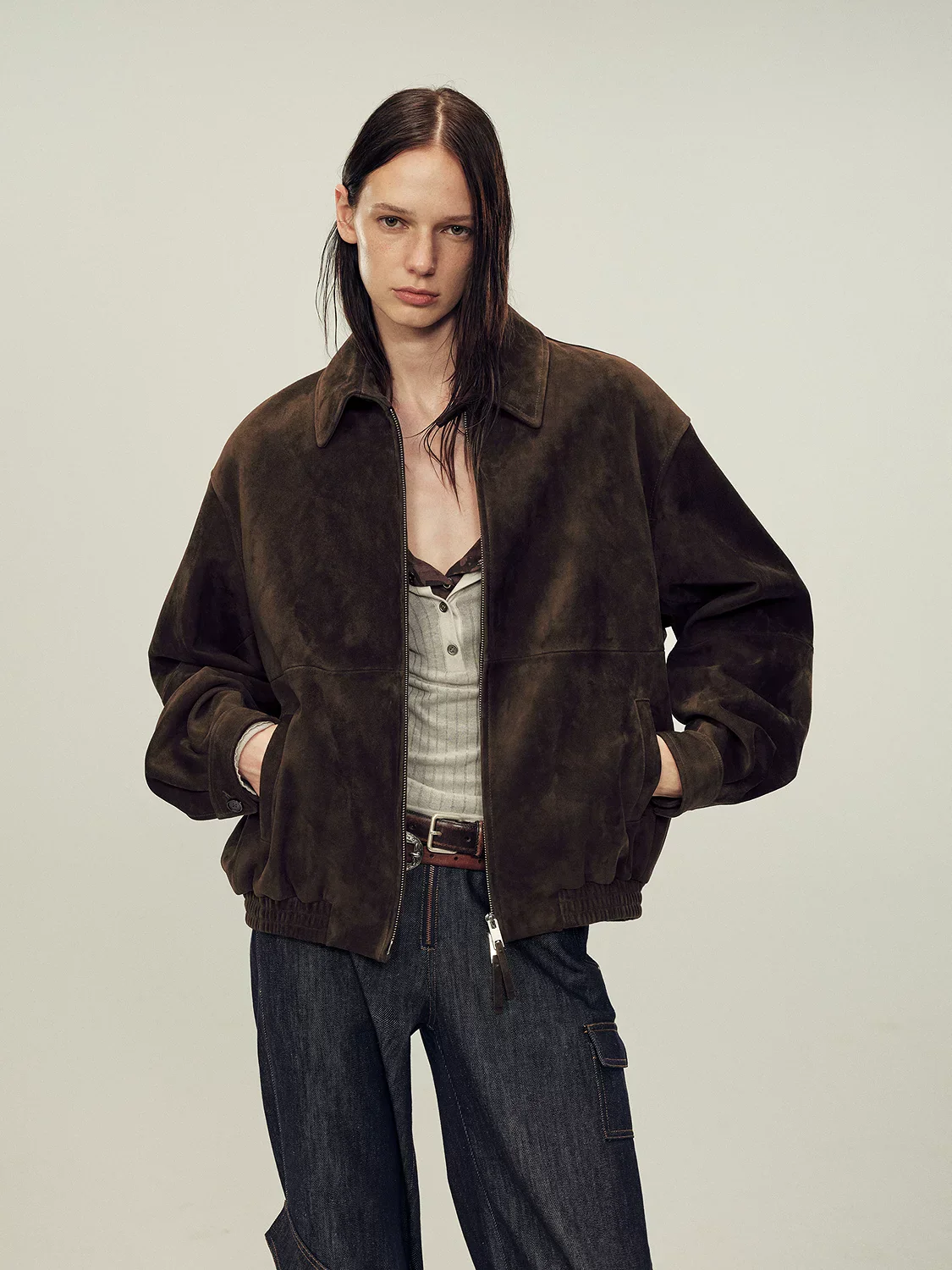 Top-Grain Leather Zip Bomber
