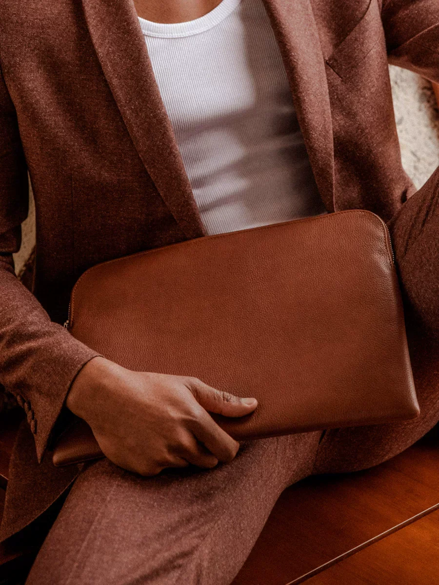 Top Grain Leather Zip Laptop Sleeve - Image 2