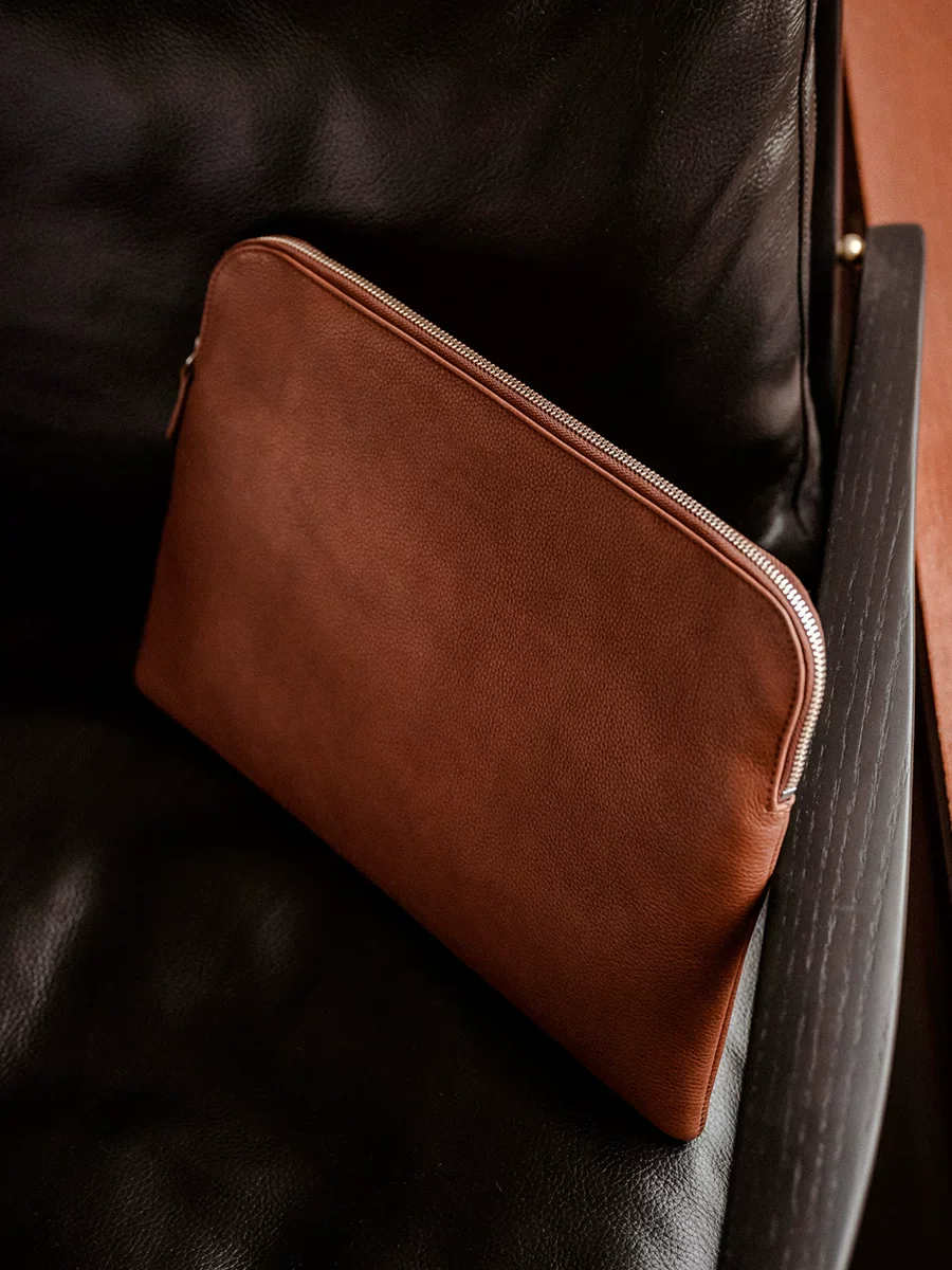 Top Grain Leather Zip Laptop Sleeve - Image 4