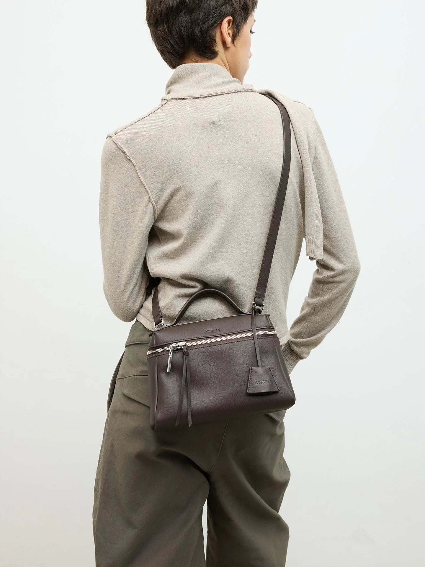 Top Grain Leather Zip Pocket Satchel - Image 2
