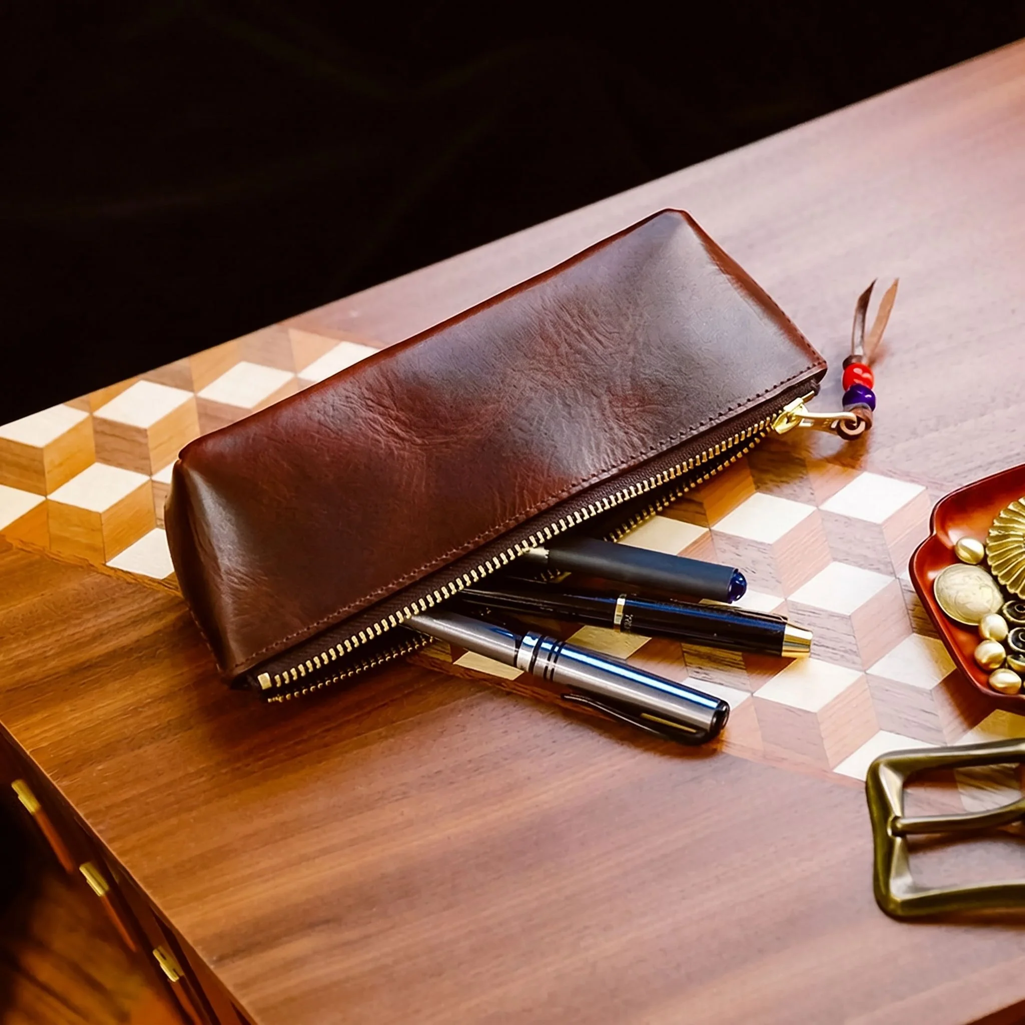 Top Grain Leather Zip Pouch