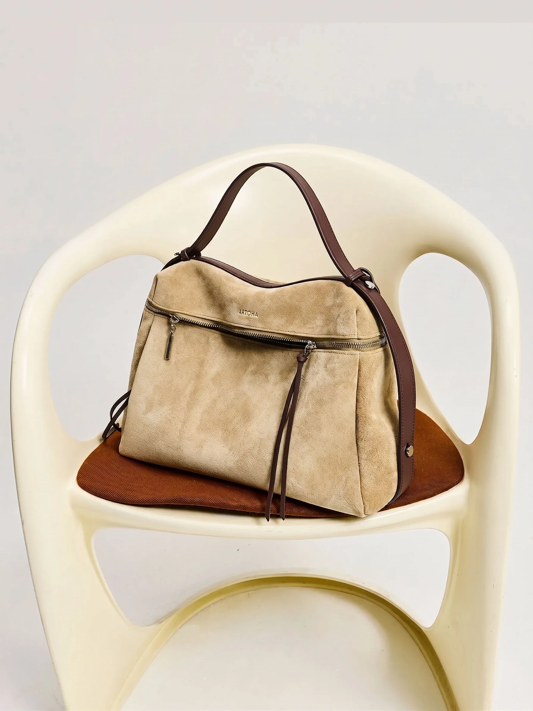 Top Grain Leather Zip Shoulder Bag