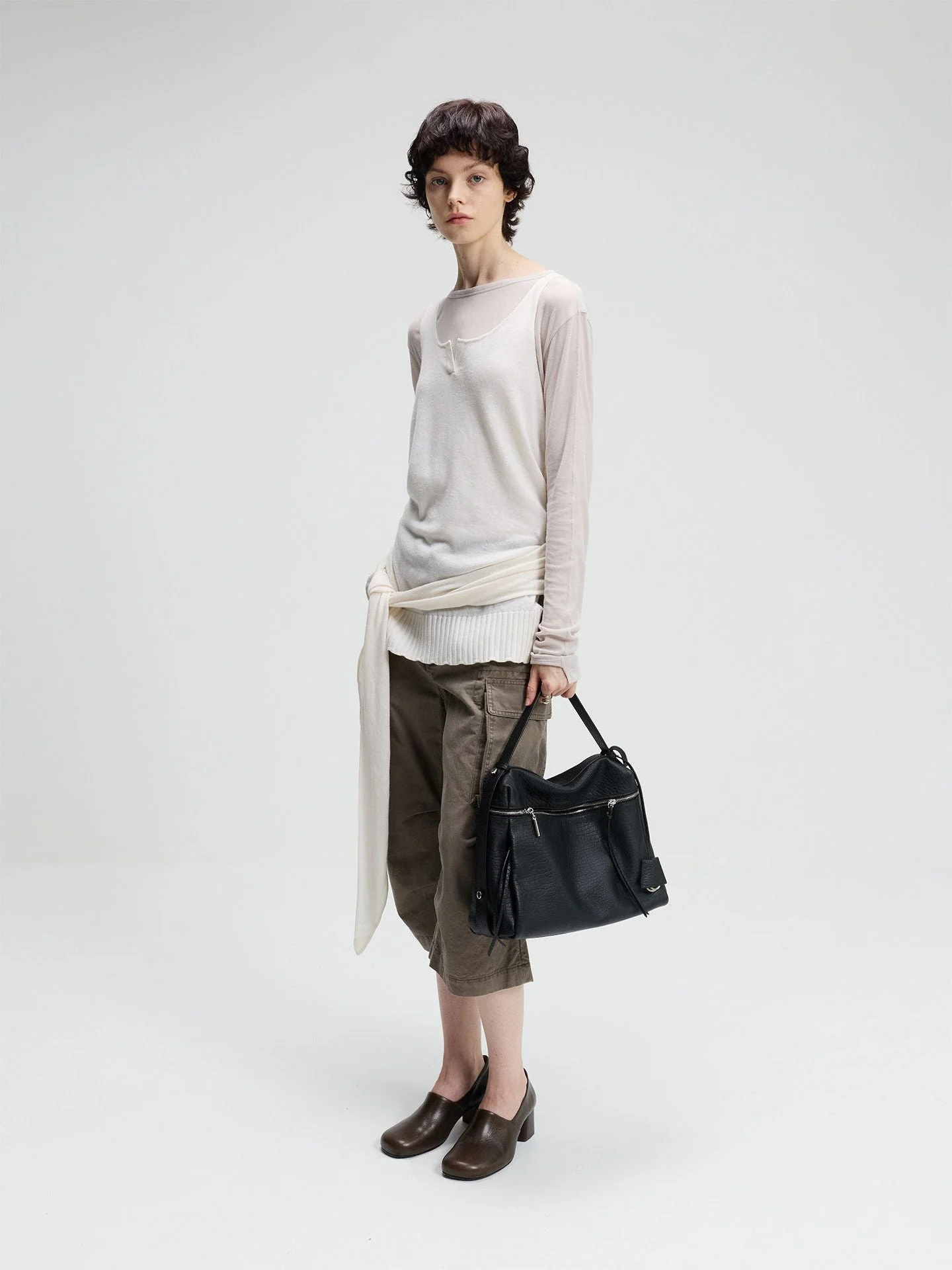 Top Grain Leather Zip Shoulder Bag - Image 4