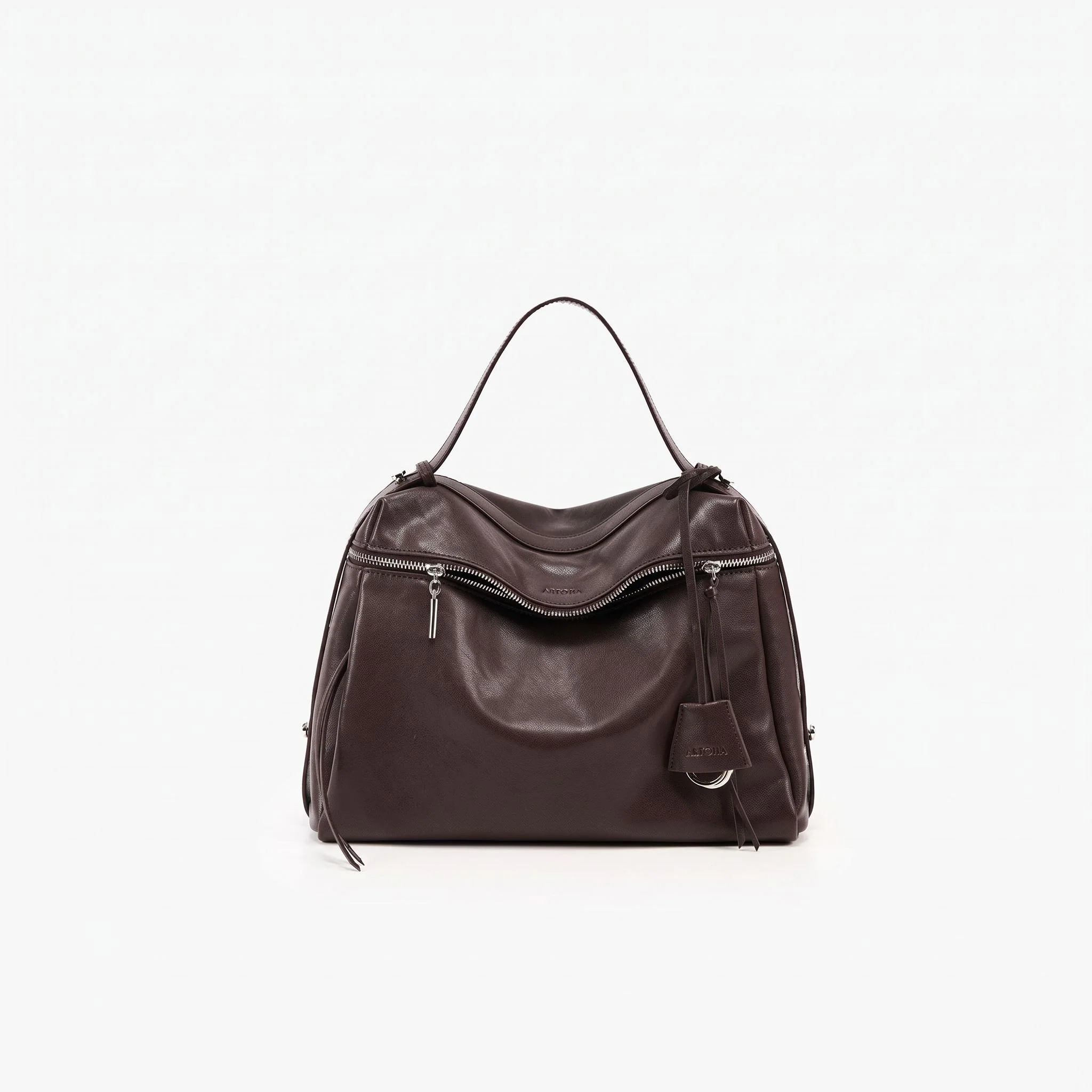 Top Grain Leather Zip Shoulder Bag - Image 9
