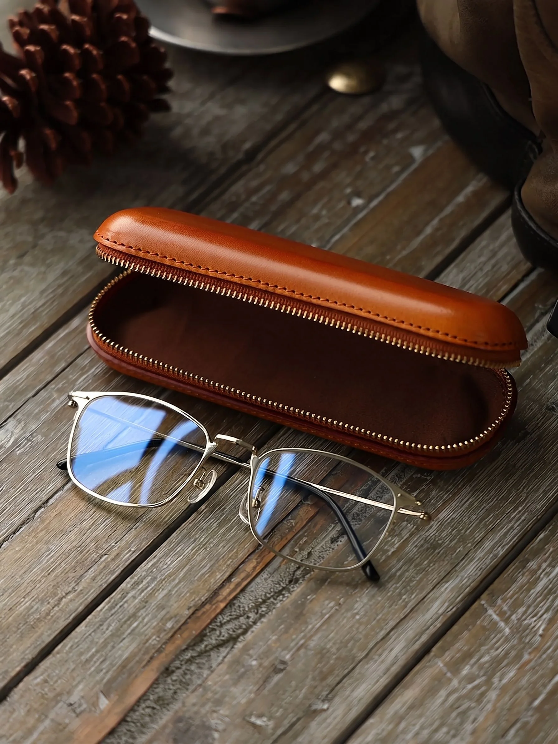 Top Grain Leather Zippered Glasses Case - Image 2