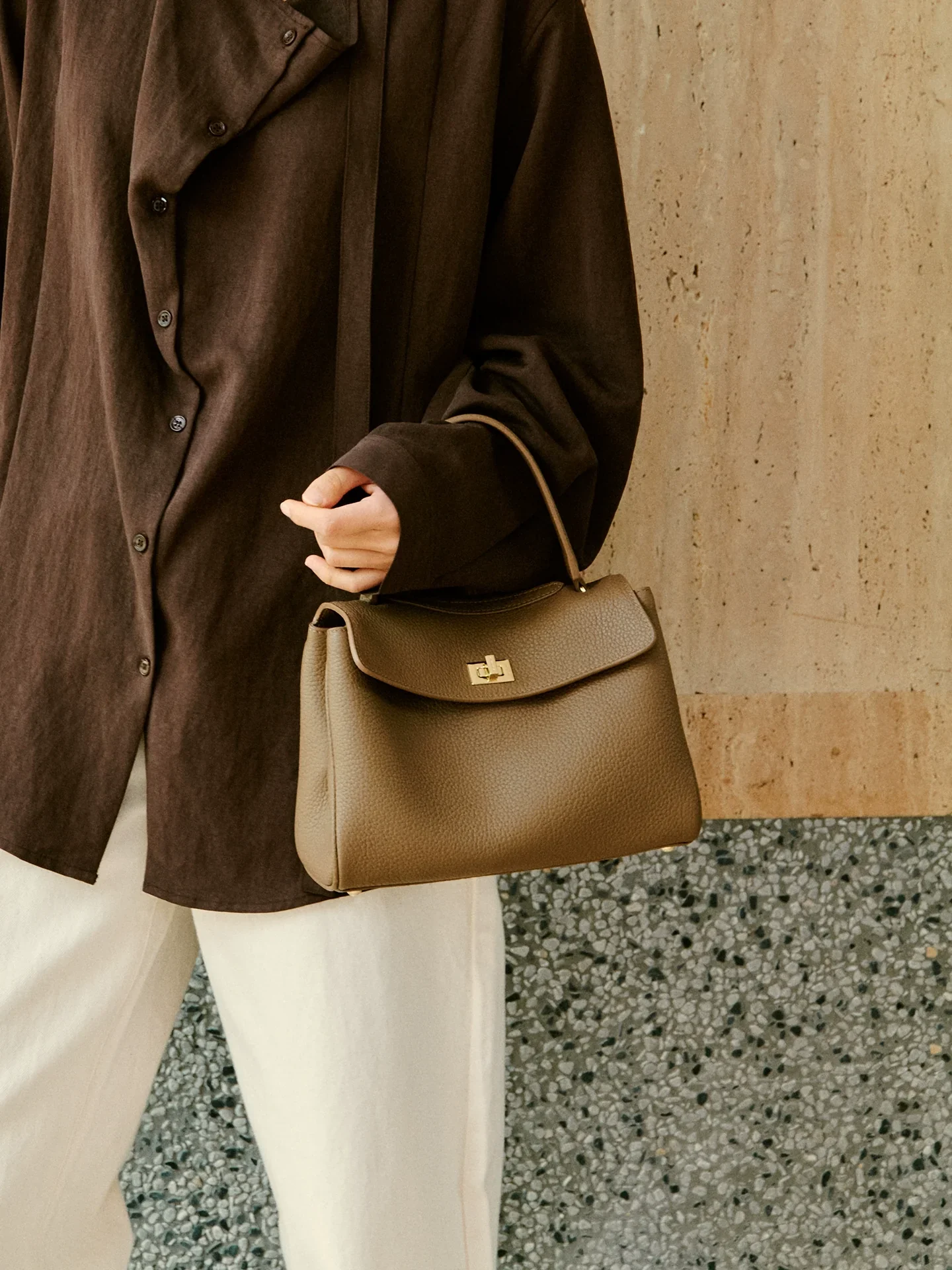 Top-Grain Pebbled Cowhide Flap Satchel