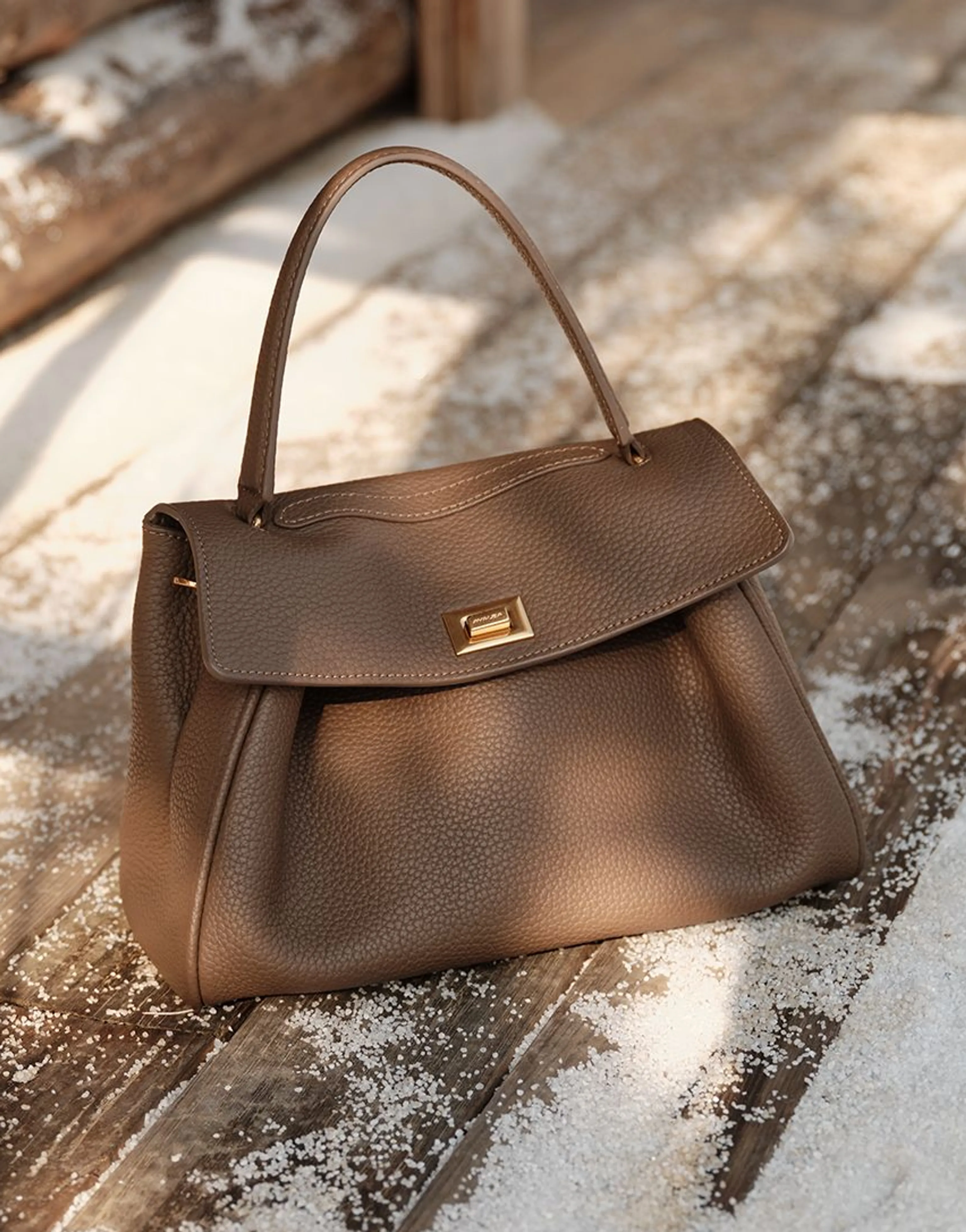 Top-Grain Pebbled Cowhide Flap Satchel - Image 7