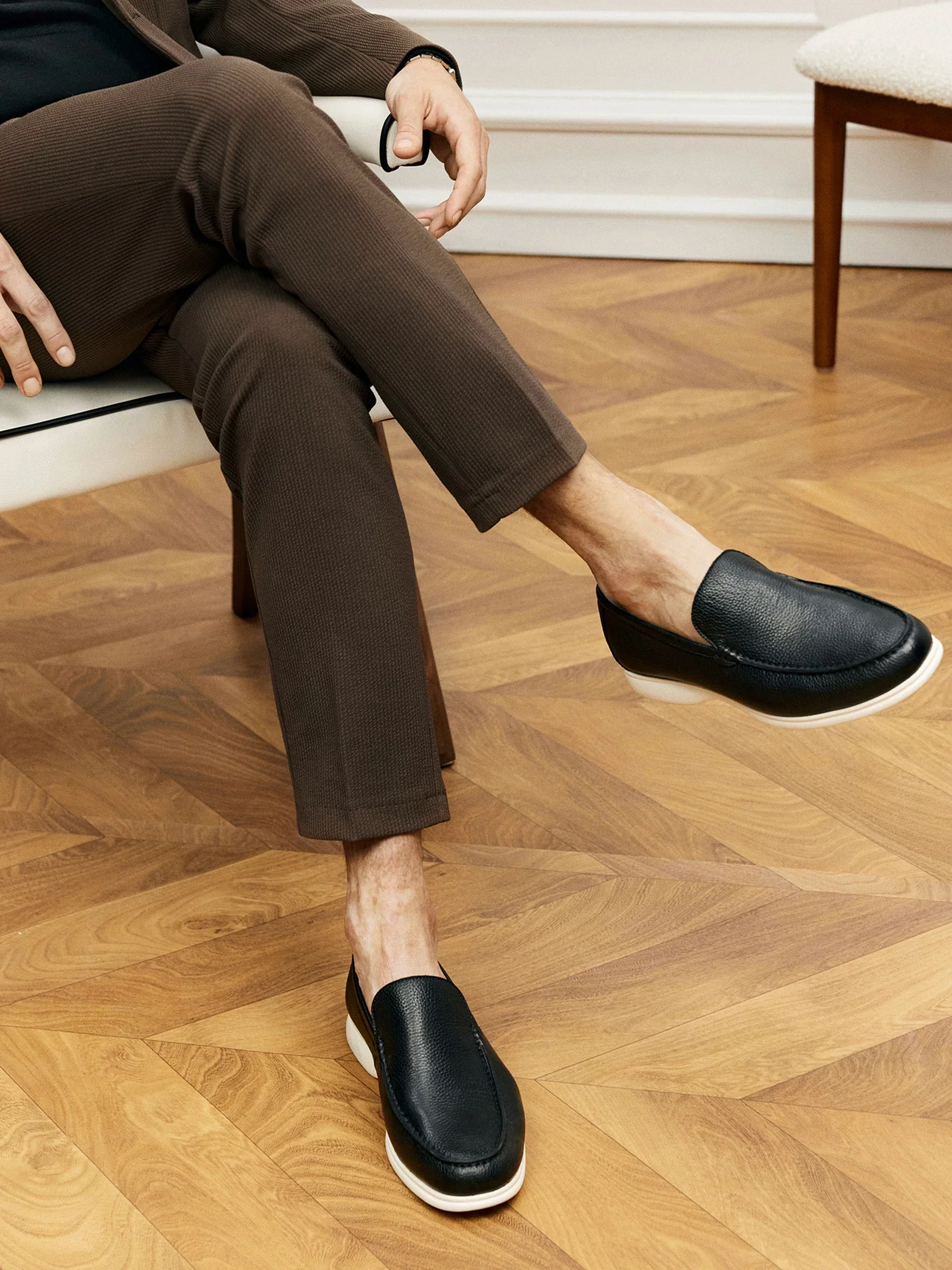 Top-Grain Pebbled Leather Moc-Toe Loafers - Image 2