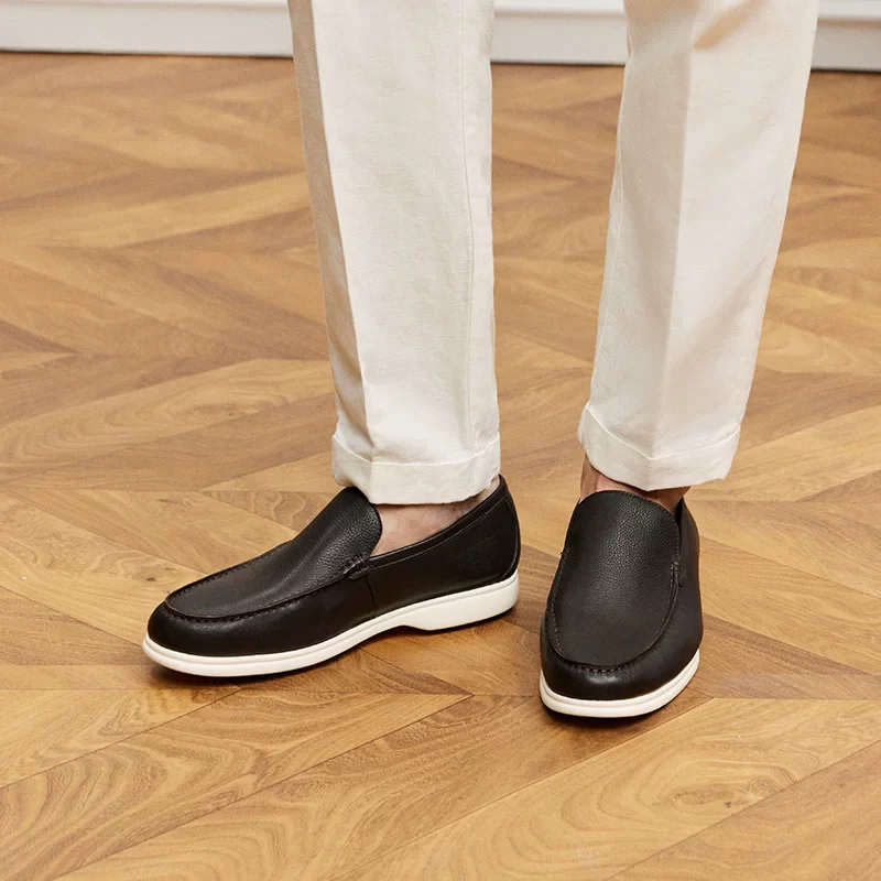 Top-Grain Pebbled Leather Moc-Toe Loafers - Image 4