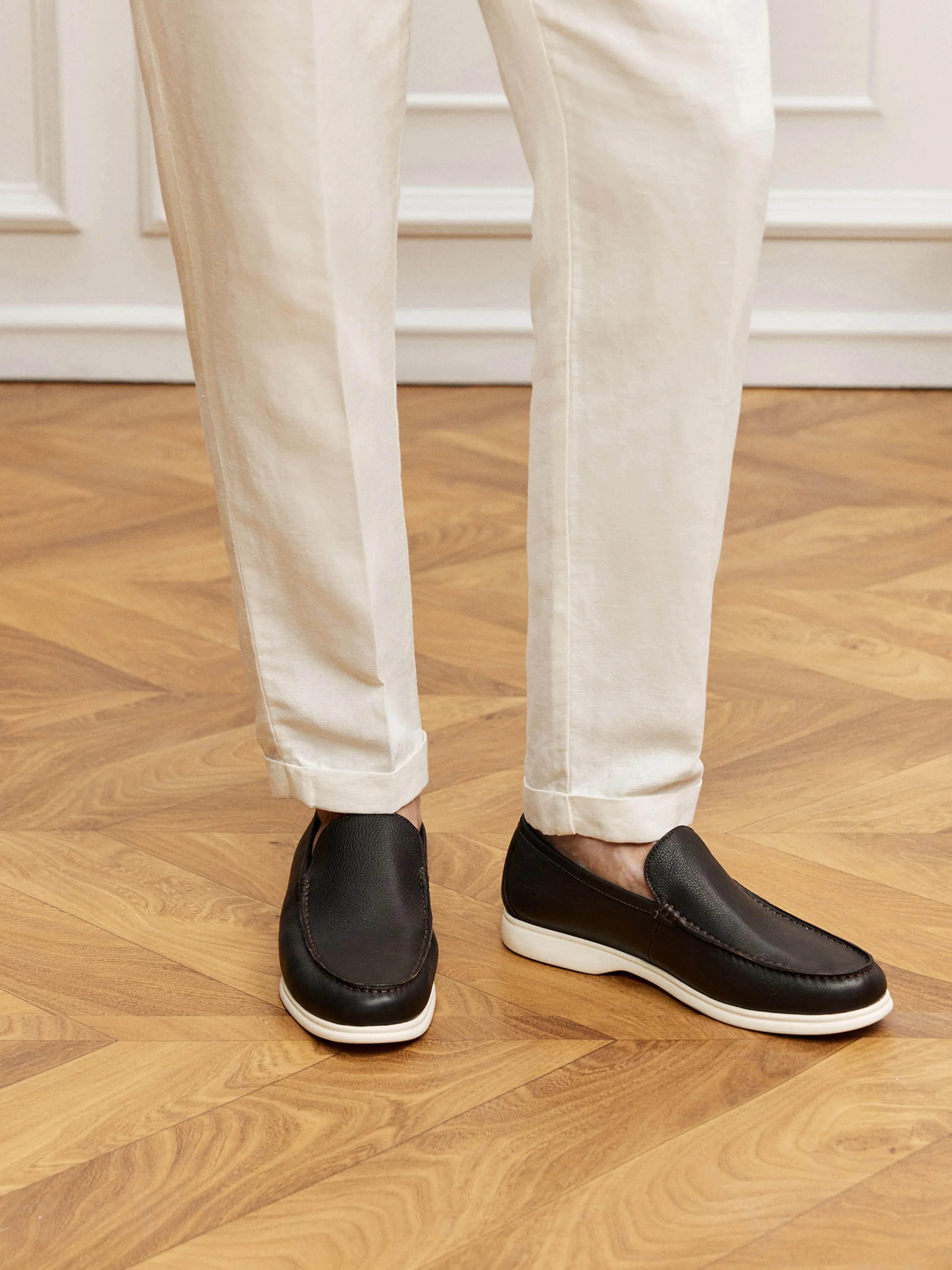 Top-Grain Pebbled Leather Moc-Toe Loafers - Image 5