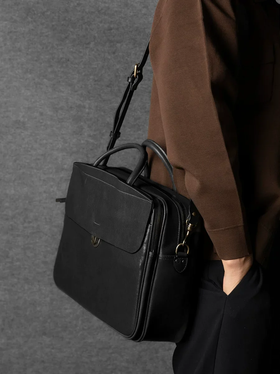 Top-Grain Vegetable-Tanned Leather Briefcase - Image 2