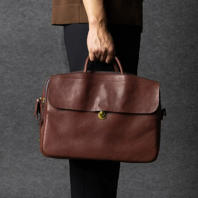 Top-Grain Vegetable-Tanned Leather Briefcase - Image 4