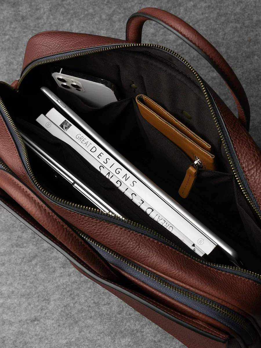 Top-Grain Vegetable-Tanned Leather Briefcase - Image 5