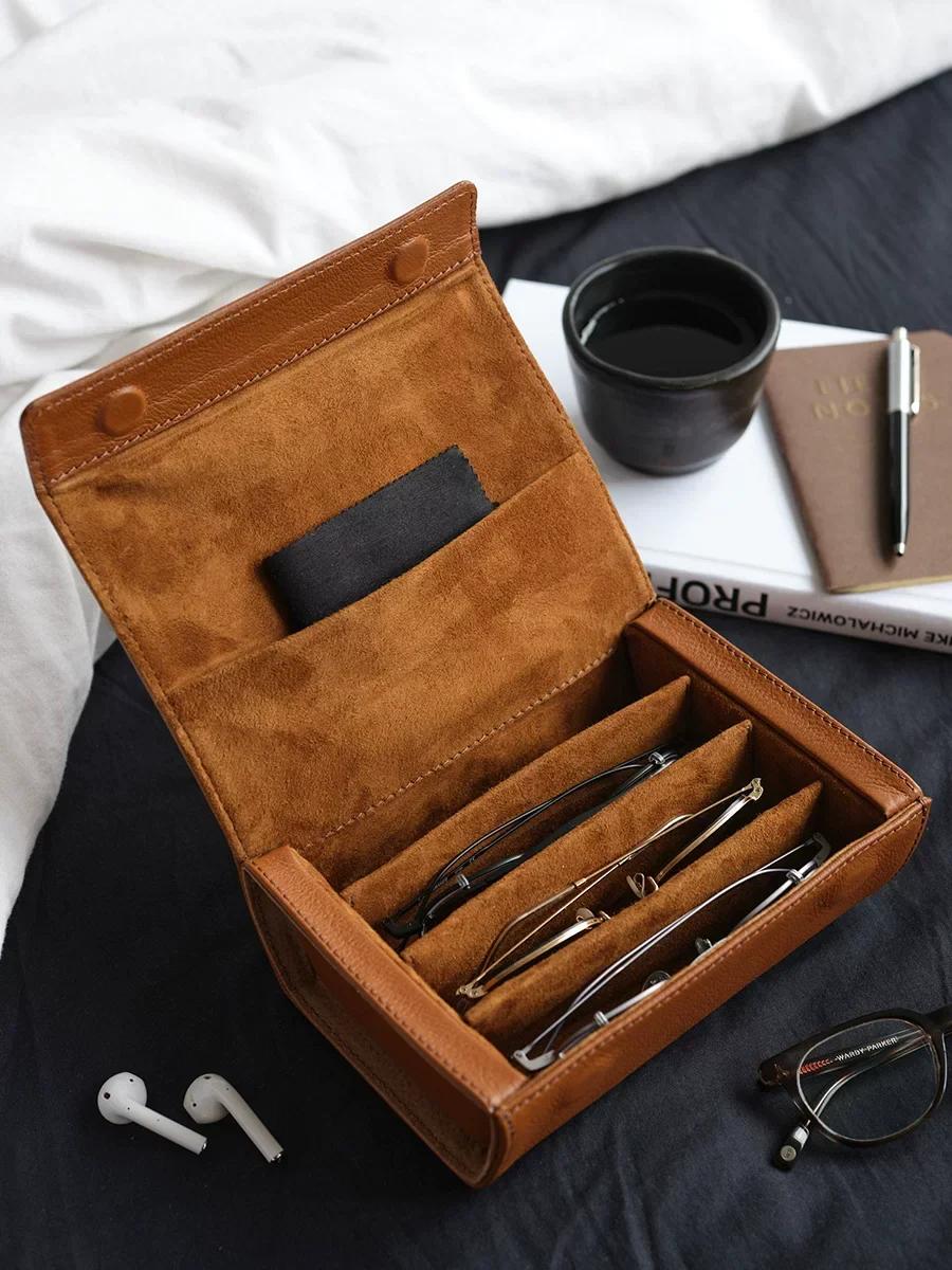 Top-Grain Vegetable-Tanned Leather Divided Eyewear Case