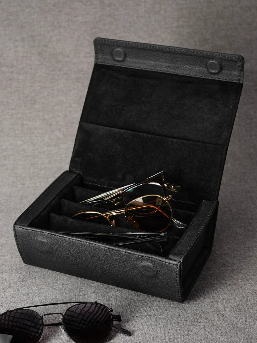 Top-Grain Vegetable-Tanned Leather Divided Eyewear Case - Image 3