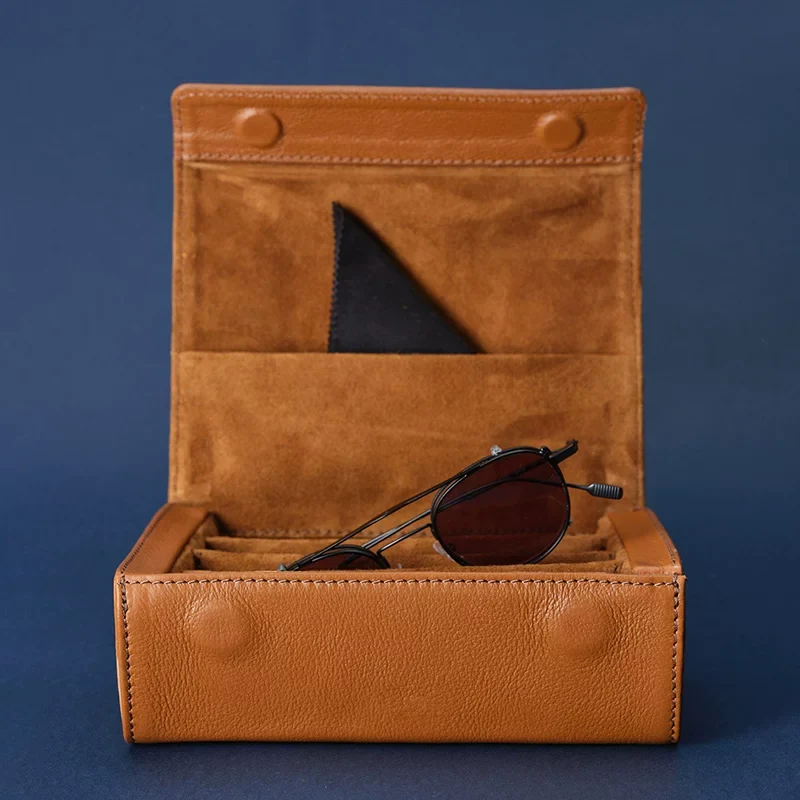 Top-Grain Vegetable-Tanned Leather Divided Eyewear Case - Image 6