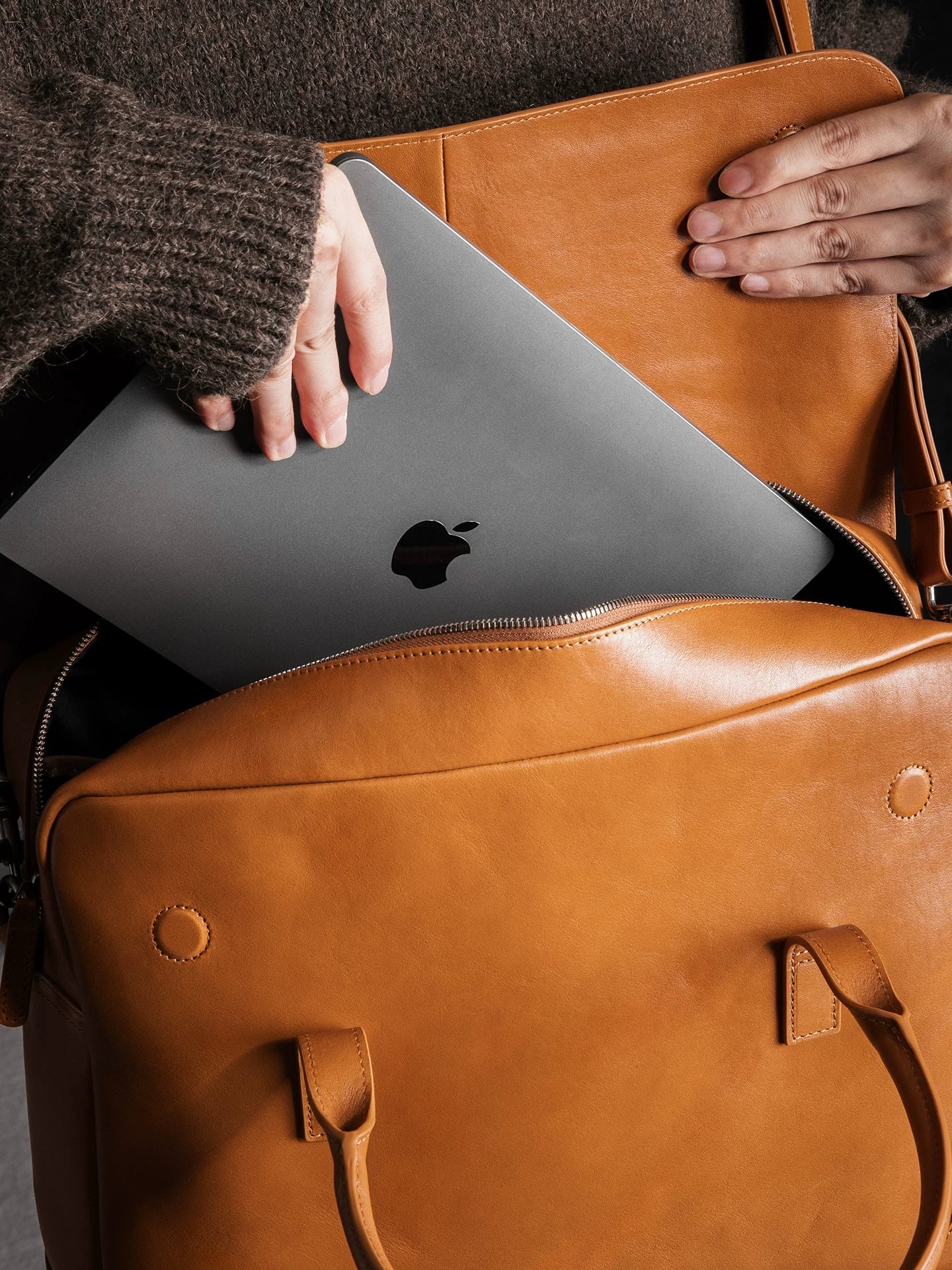 Top-Grain Vegetable-Tanned Leather Flap Briefcase