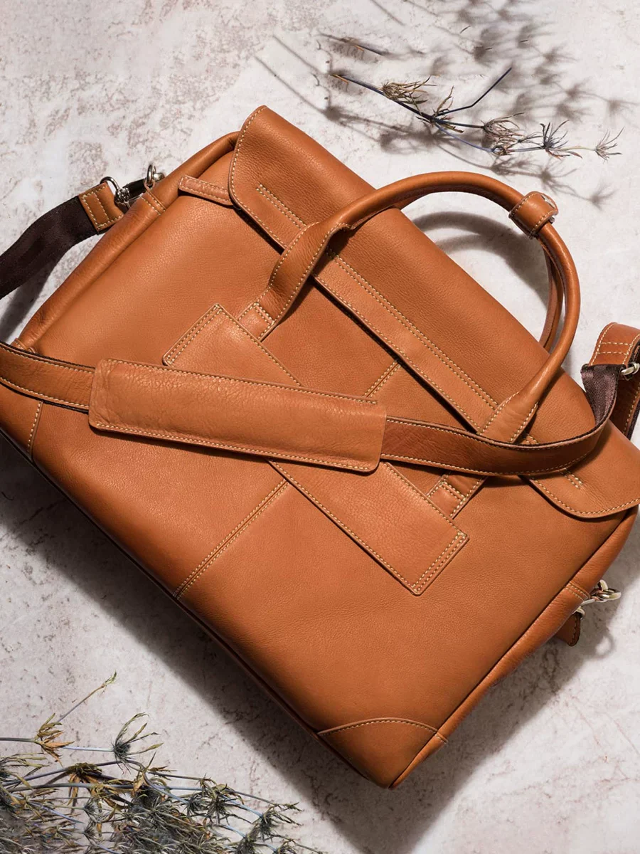 Top-Grain Vegetable-Tanned Leather Flap Briefcase - Image 3