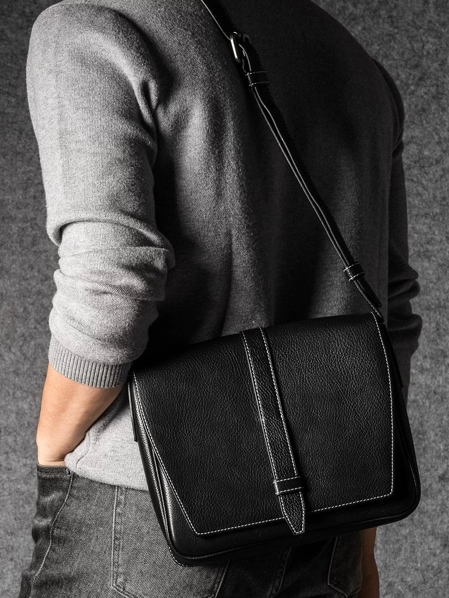 Top-Grain Vegetable-Tanned Leather Messenger Bag
