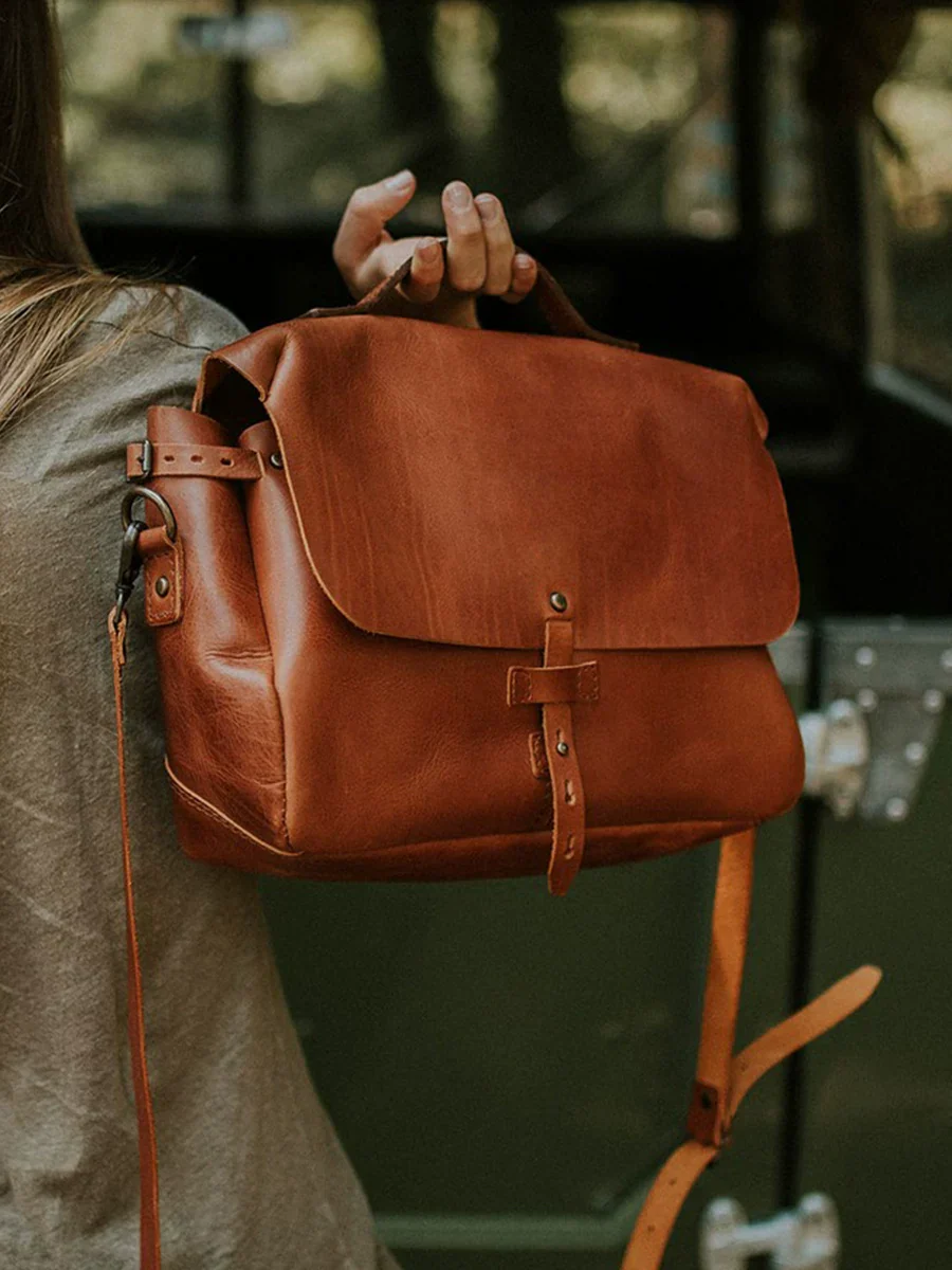 Top-Grain Vegetable-Tanned Leather Messenger Satchel - Image 2