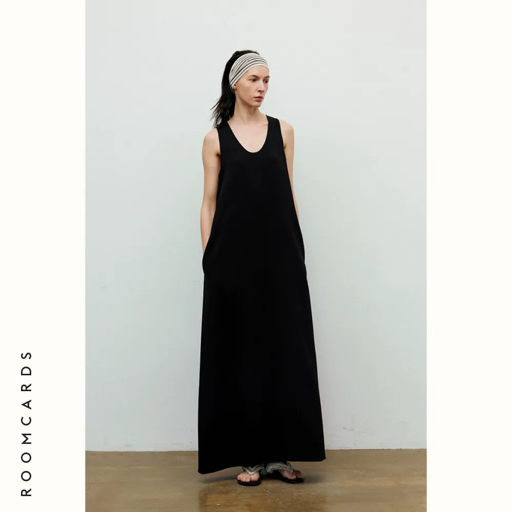 Triacetate U-Neck Sleeveless Maxi Dress - Image 6