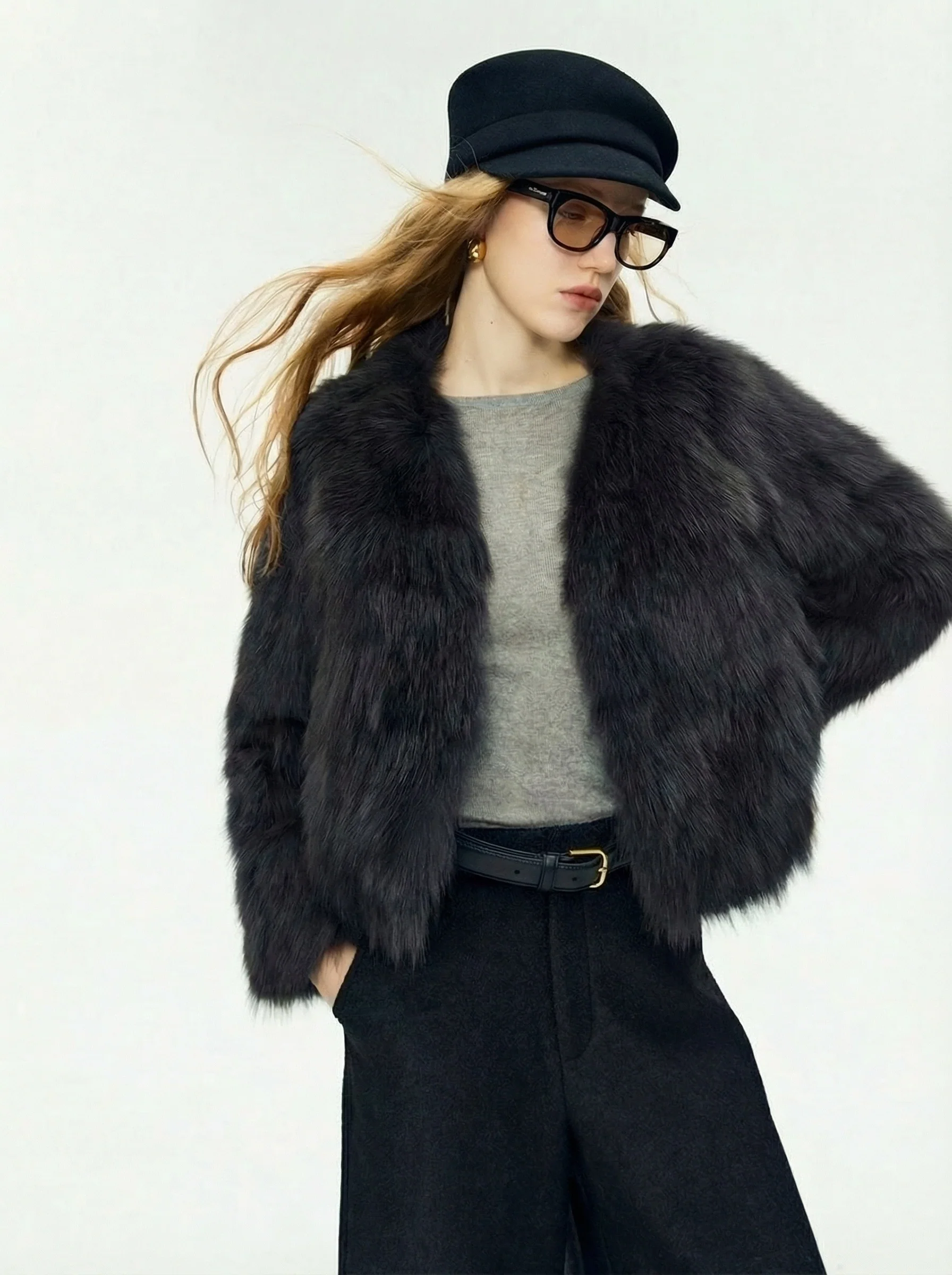 Triangle Collar Fox Fur Jacket