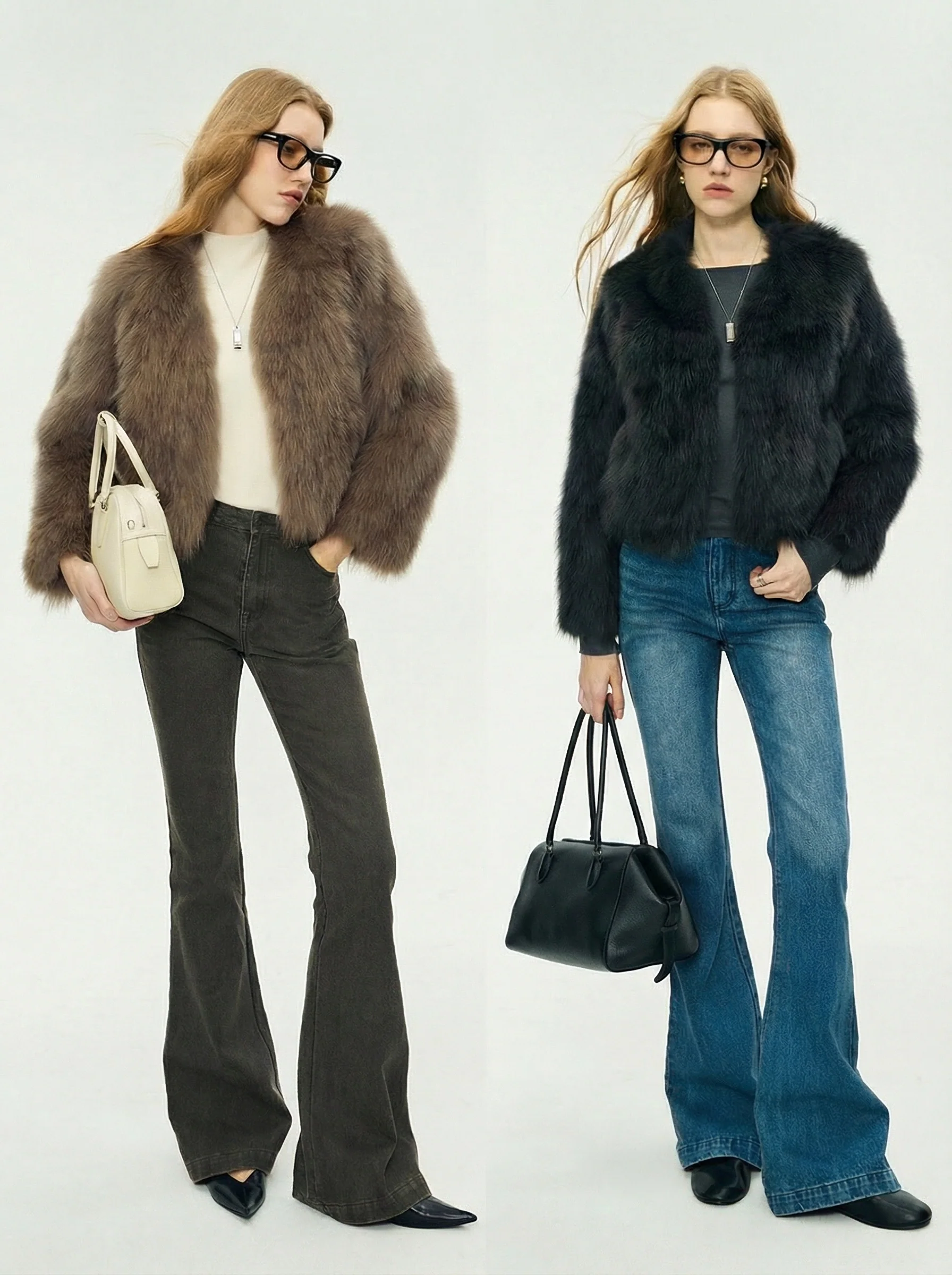 Triangle Collar Fox Fur Jacket - Image 3