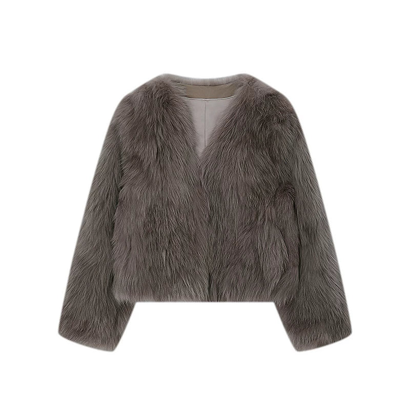 Triangle Collar Fox Fur Jacket - Image 7