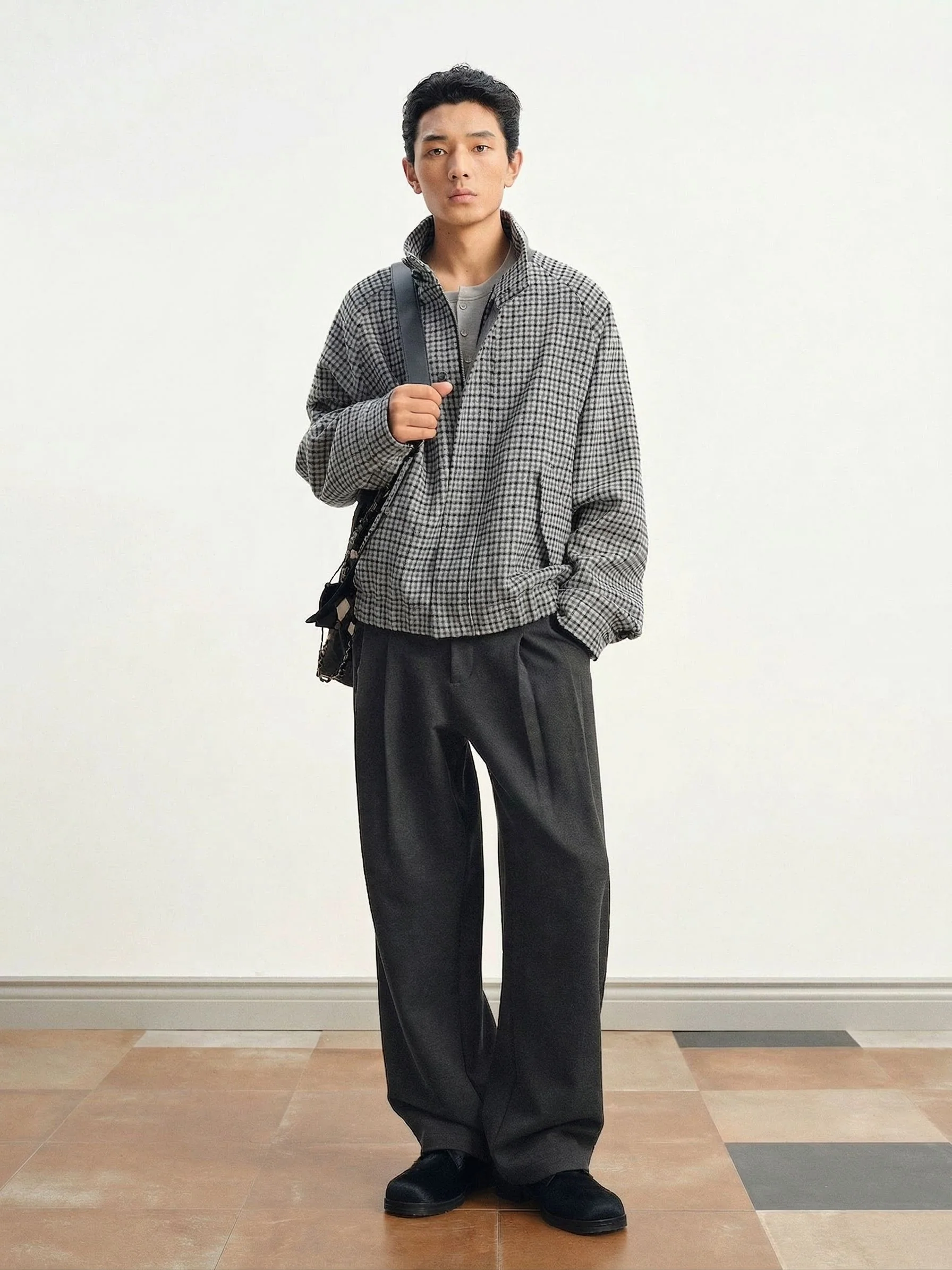 Twill Faux Wool Double-Pleat Wide-Leg Trousers - Image 3