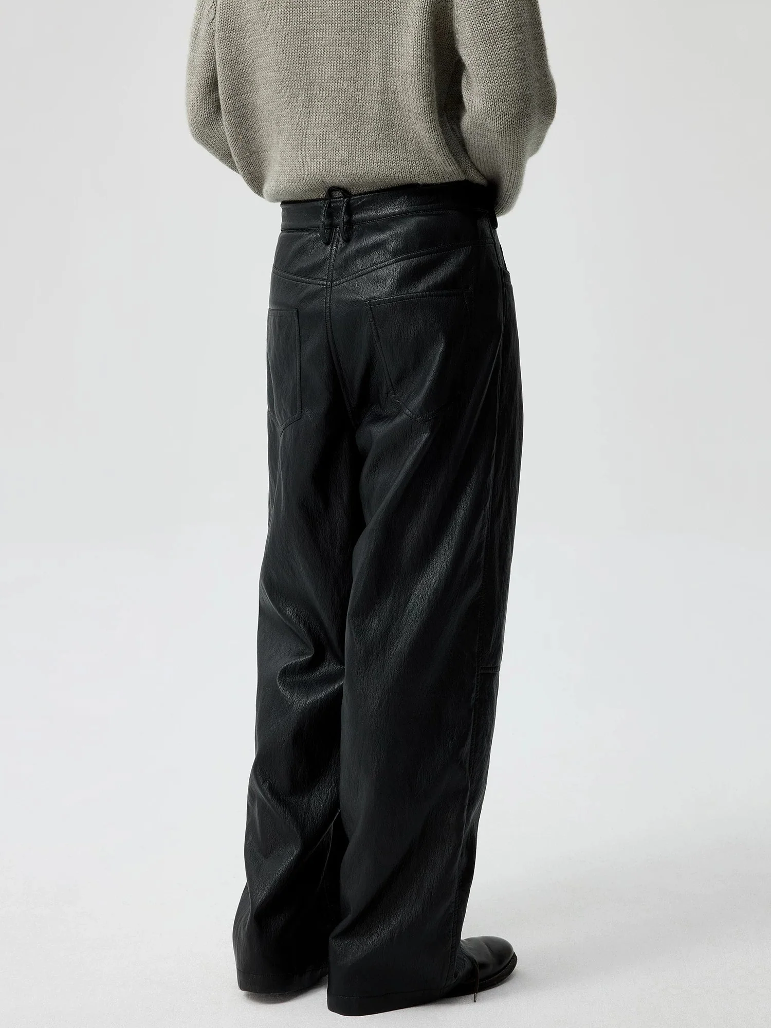Twist-Seam Faux Leather Wide-Leg Trousers - Image 3