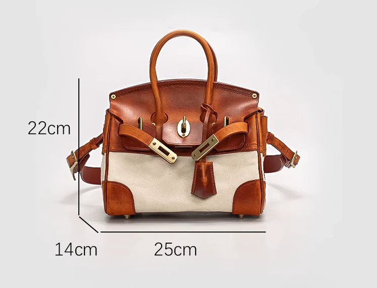 Two-Tone Canvas and Leather Handbag - Image 10
