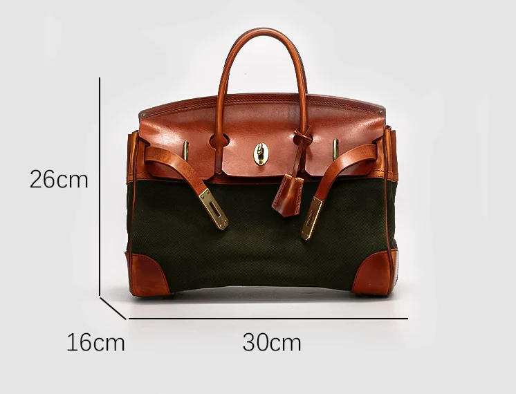 Two-Tone Canvas and Leather Handbag - Image 4