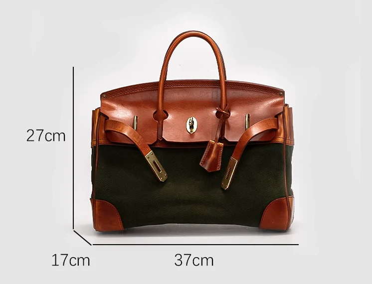 Two-Tone Canvas and Leather Handbag - Image 7