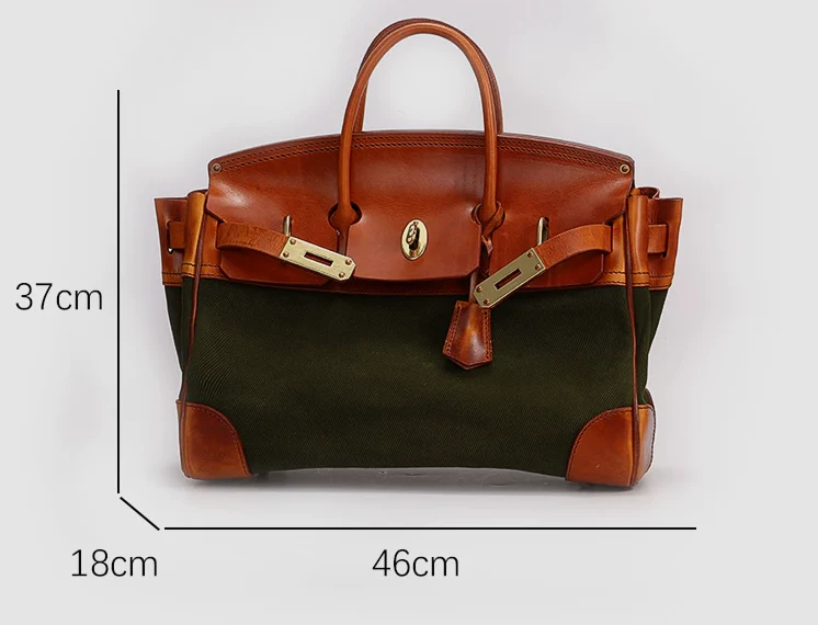 Two-Tone Canvas and Leather Handbag - Image 8