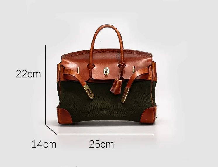 Two-Tone Canvas and Leather Handbag - Image 9