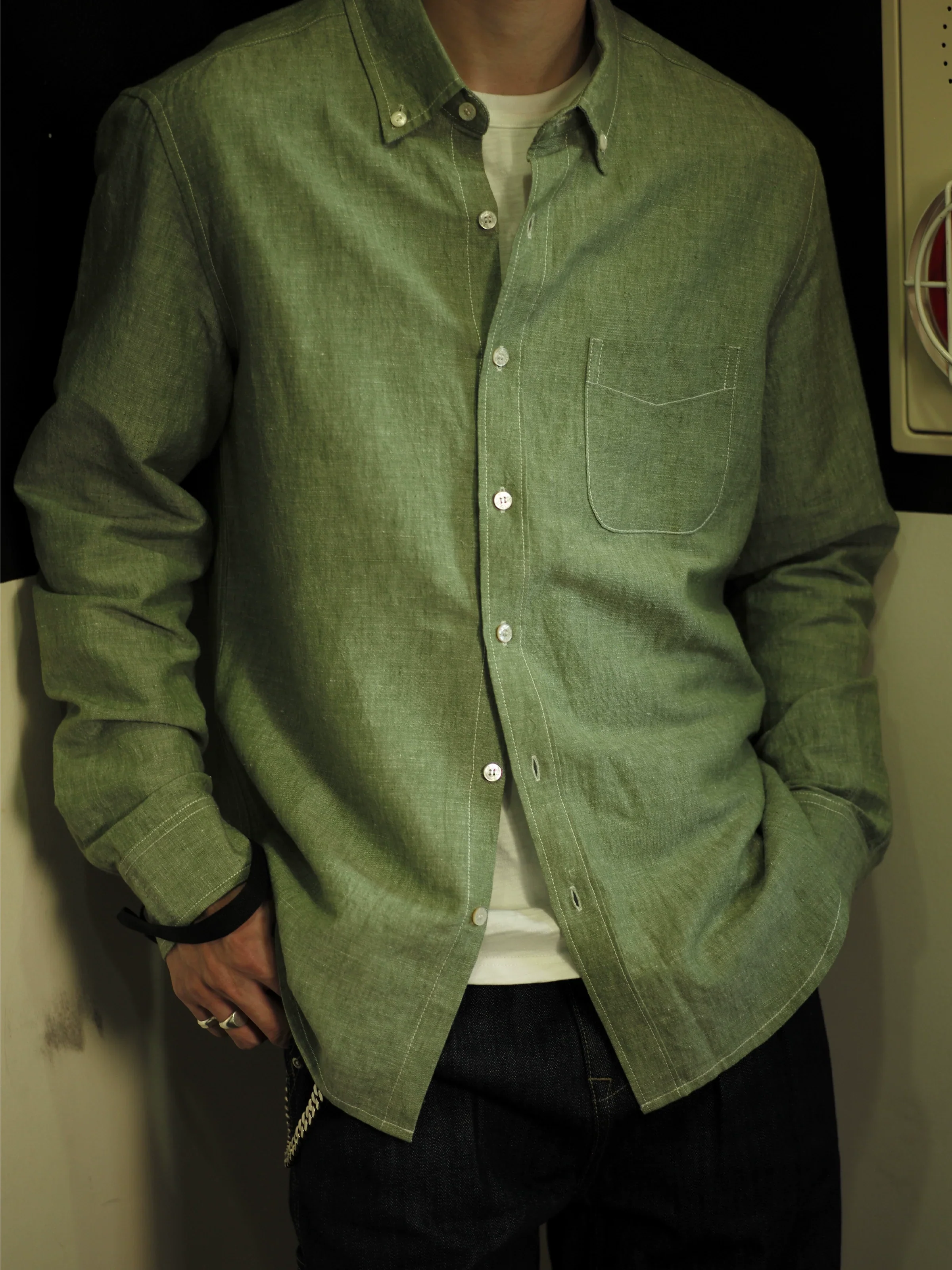Two-Tone Cotton-Linen Shirt
