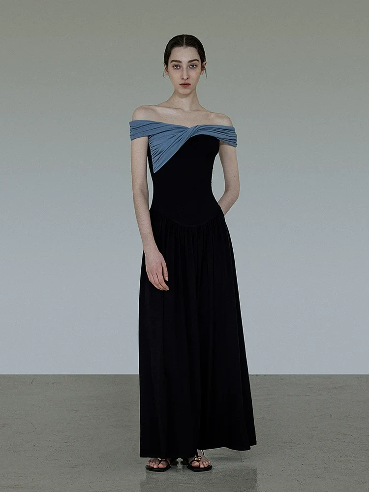 Two-Tone Draped Knit Maxi Dress - Image 2