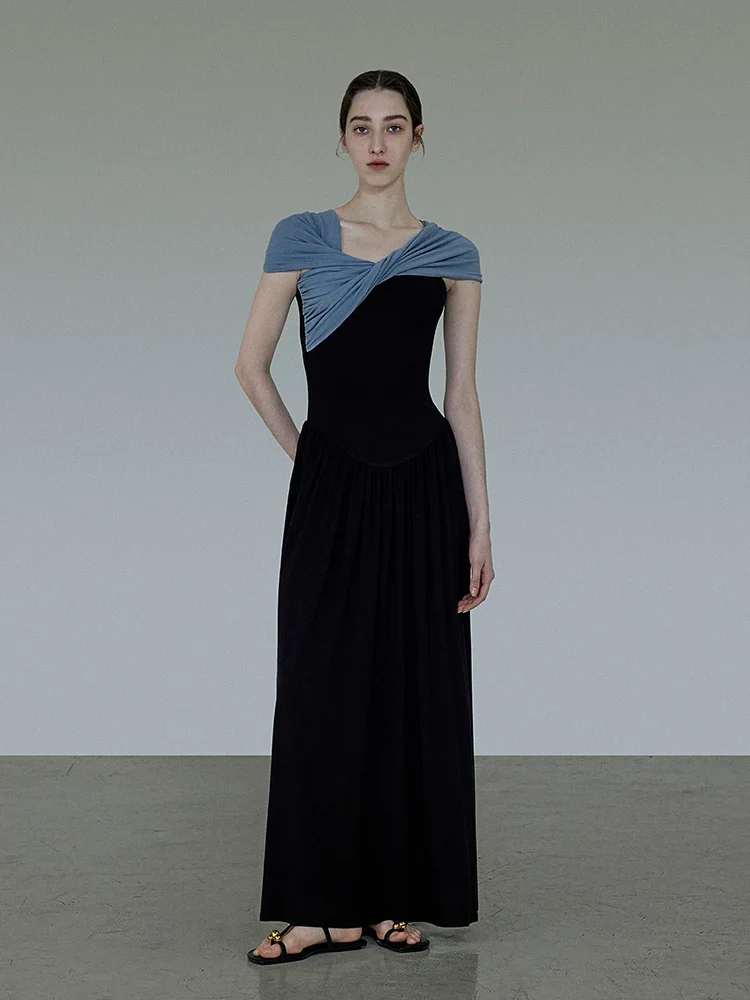 Two-Tone Draped Knit Maxi Dress - Image 3