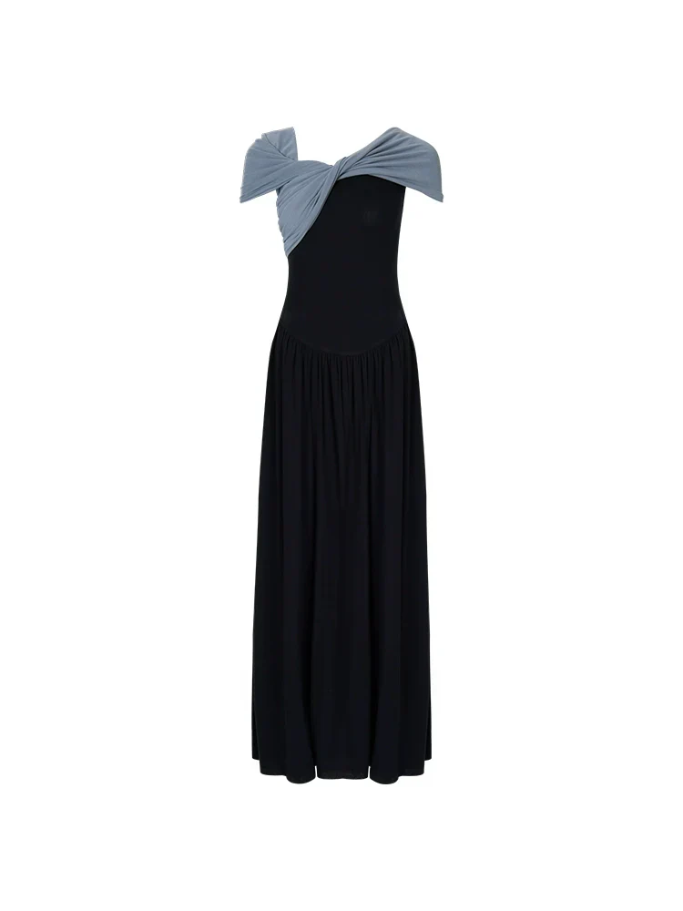 Two-Tone Draped Knit Maxi Dress - Image 4