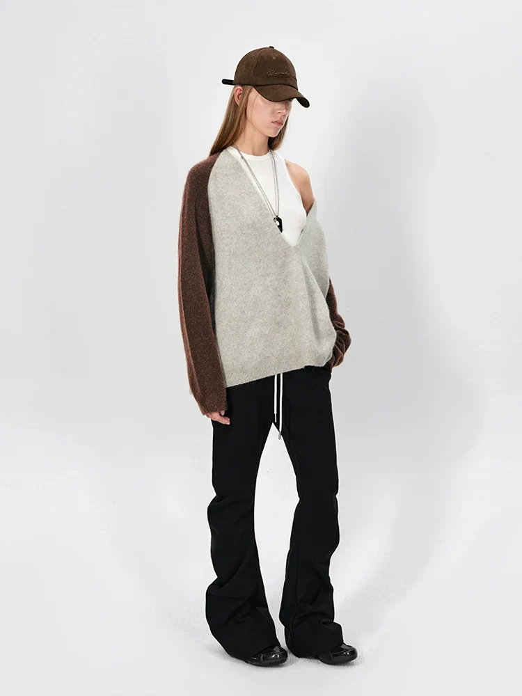 Two-Tone Mohair V-Neck Sweater - Image 2