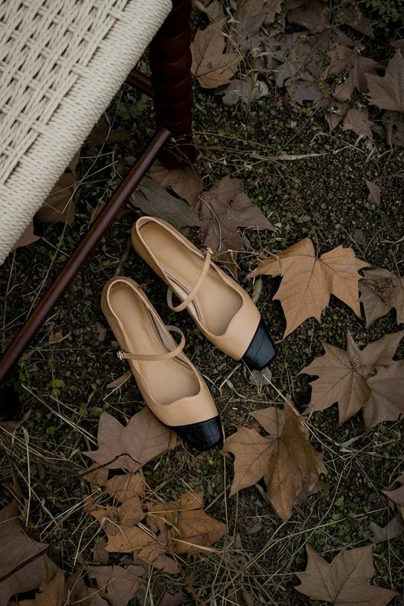 Two-Tone Square-Toe Mary Jane Flats