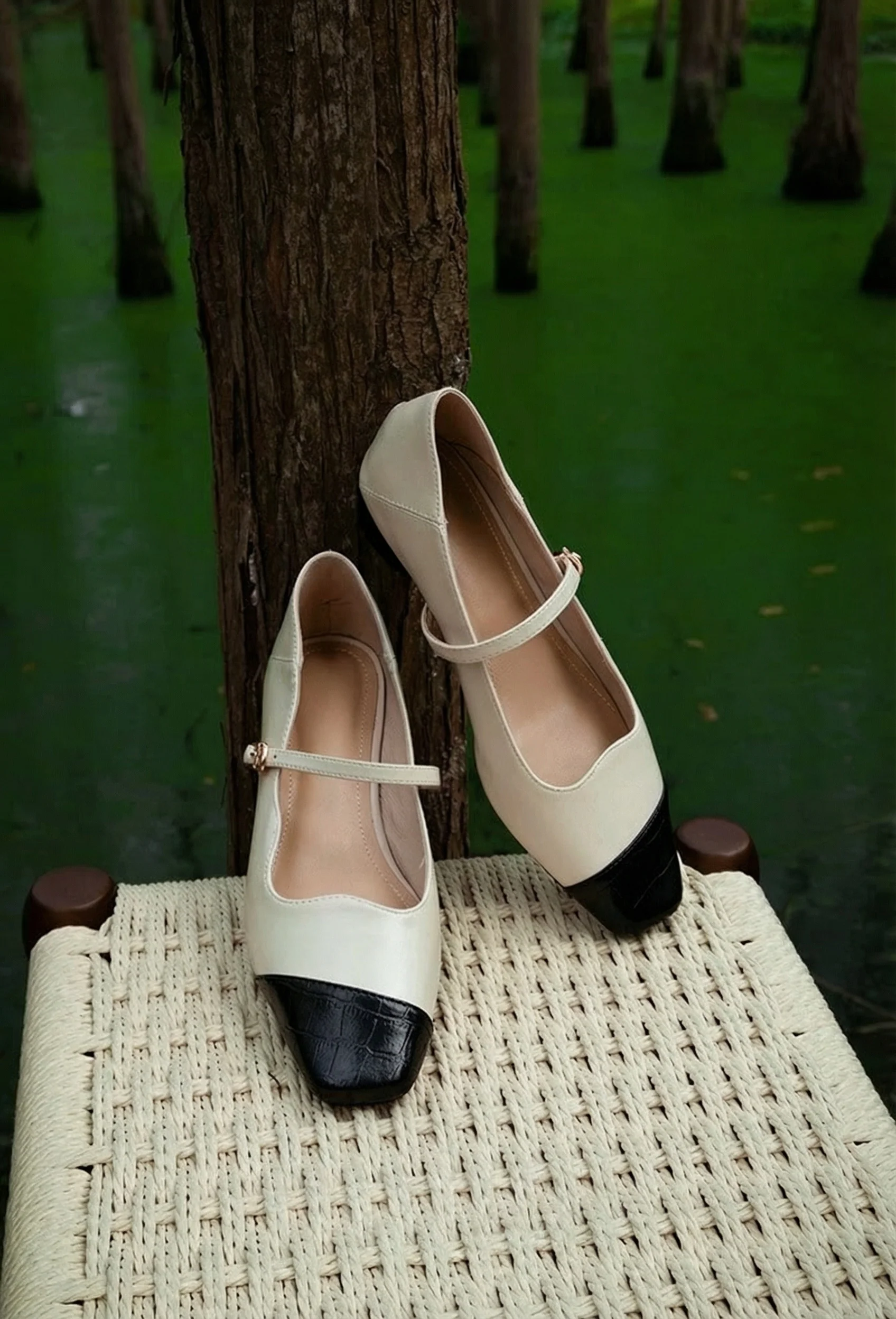 Two-Tone Square-Toe Mary Jane Flats - Image 3